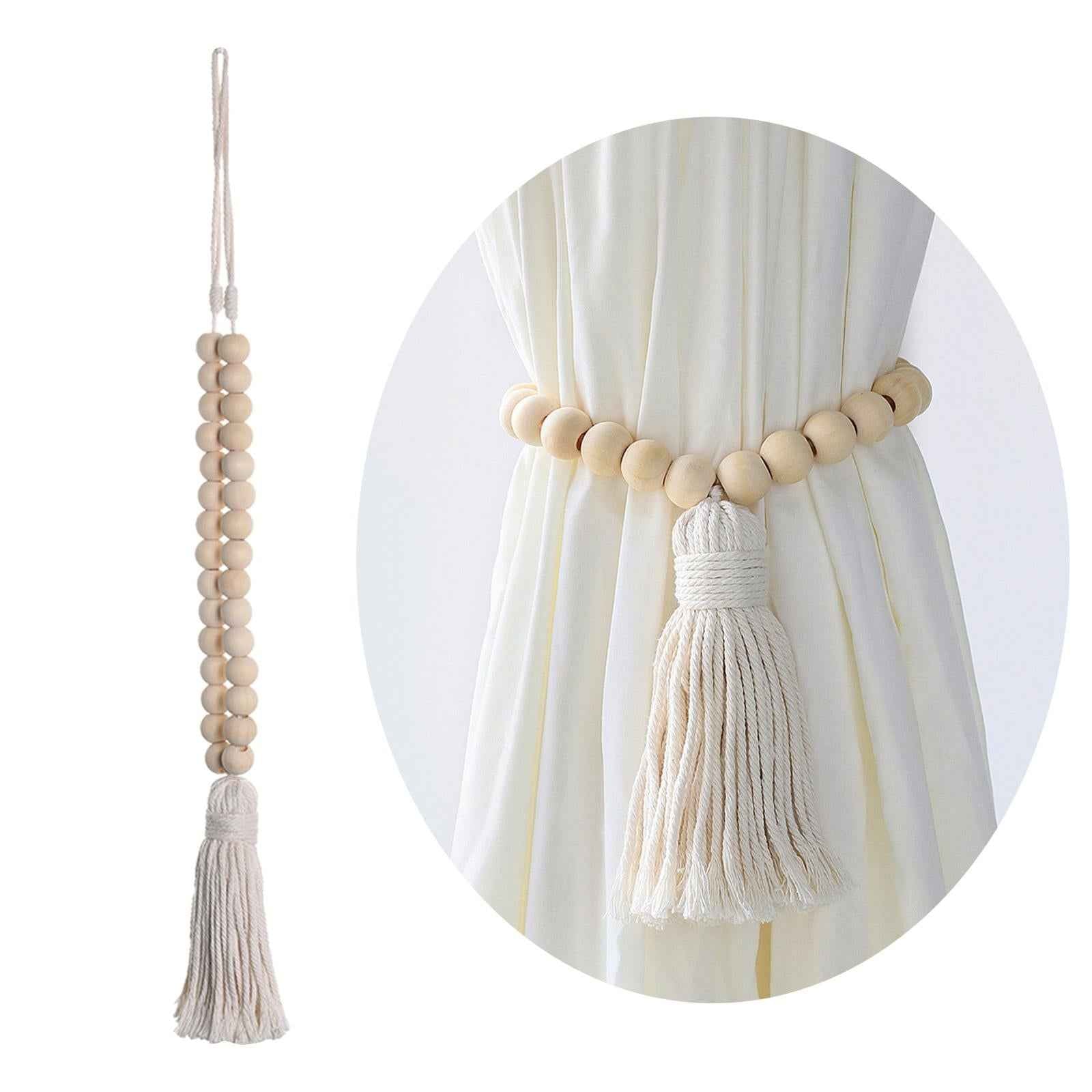Natural Wood Bead Curtain Tiebacks Home Decor Boho Tassels Beaded Rope Ties