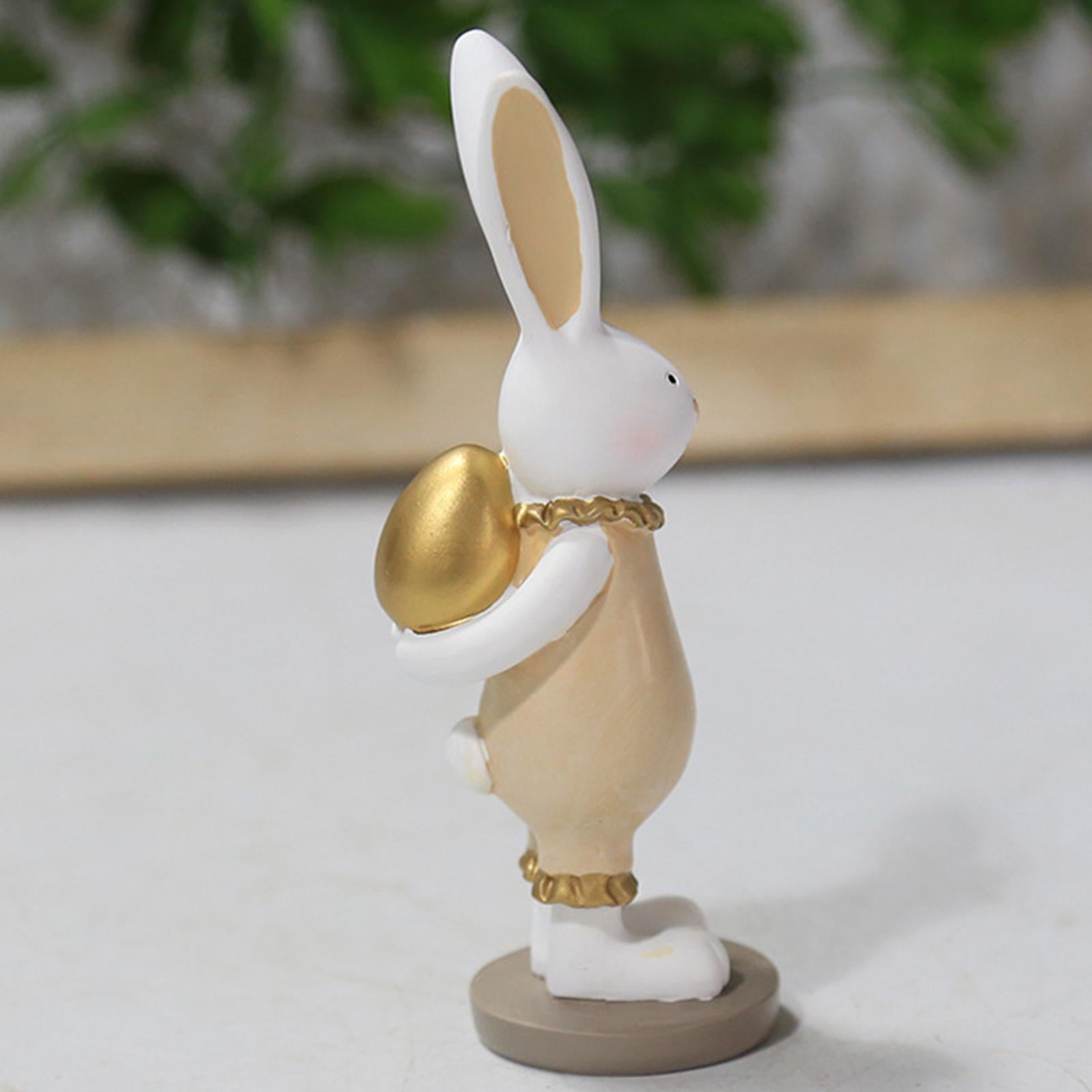 2 Pieces Lovely Rabbit Statue Easter Egg Bunny Figurines for Office Ornament