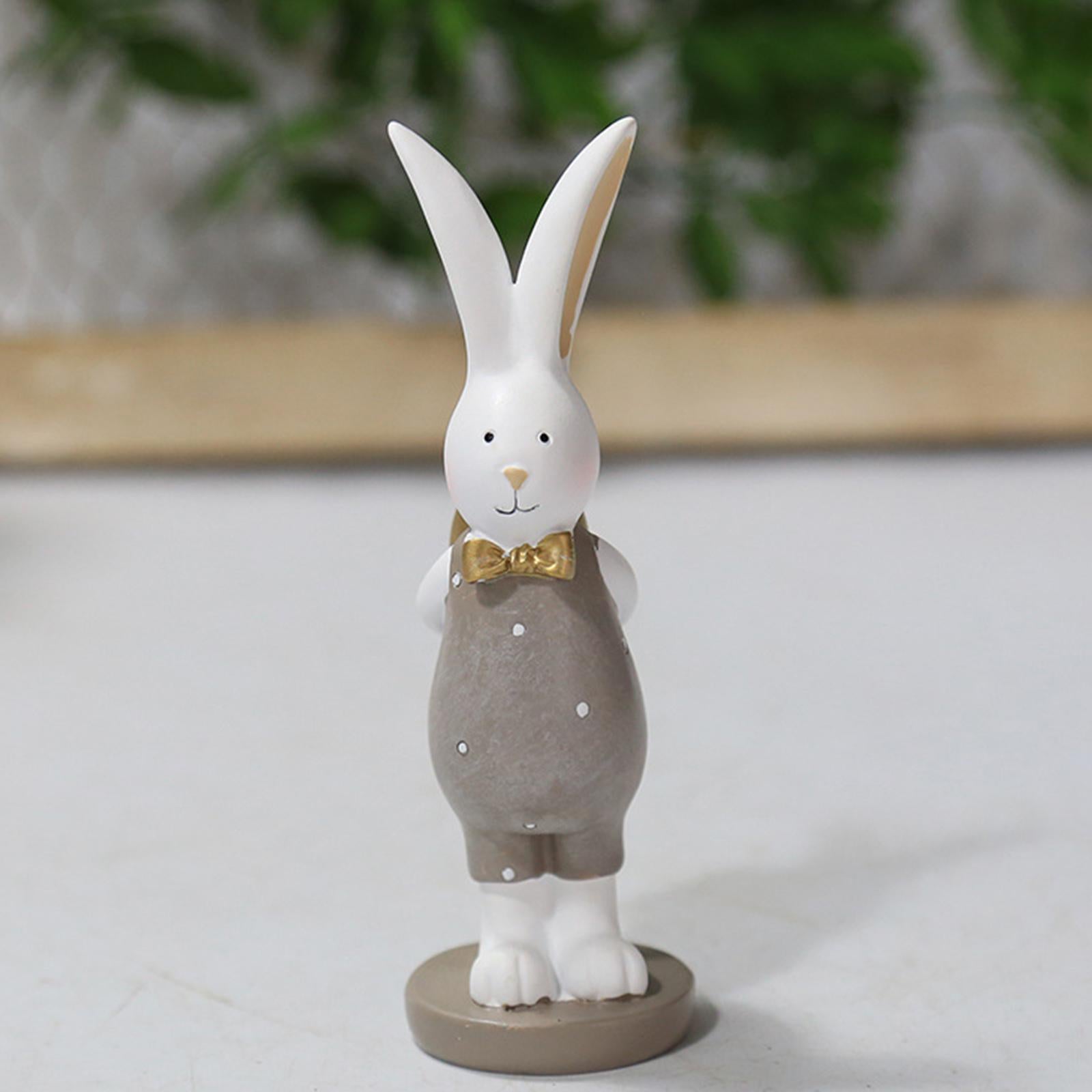 2 Pieces Lovely Rabbit Statue Easter Egg Bunny Figurines for Office Ornament