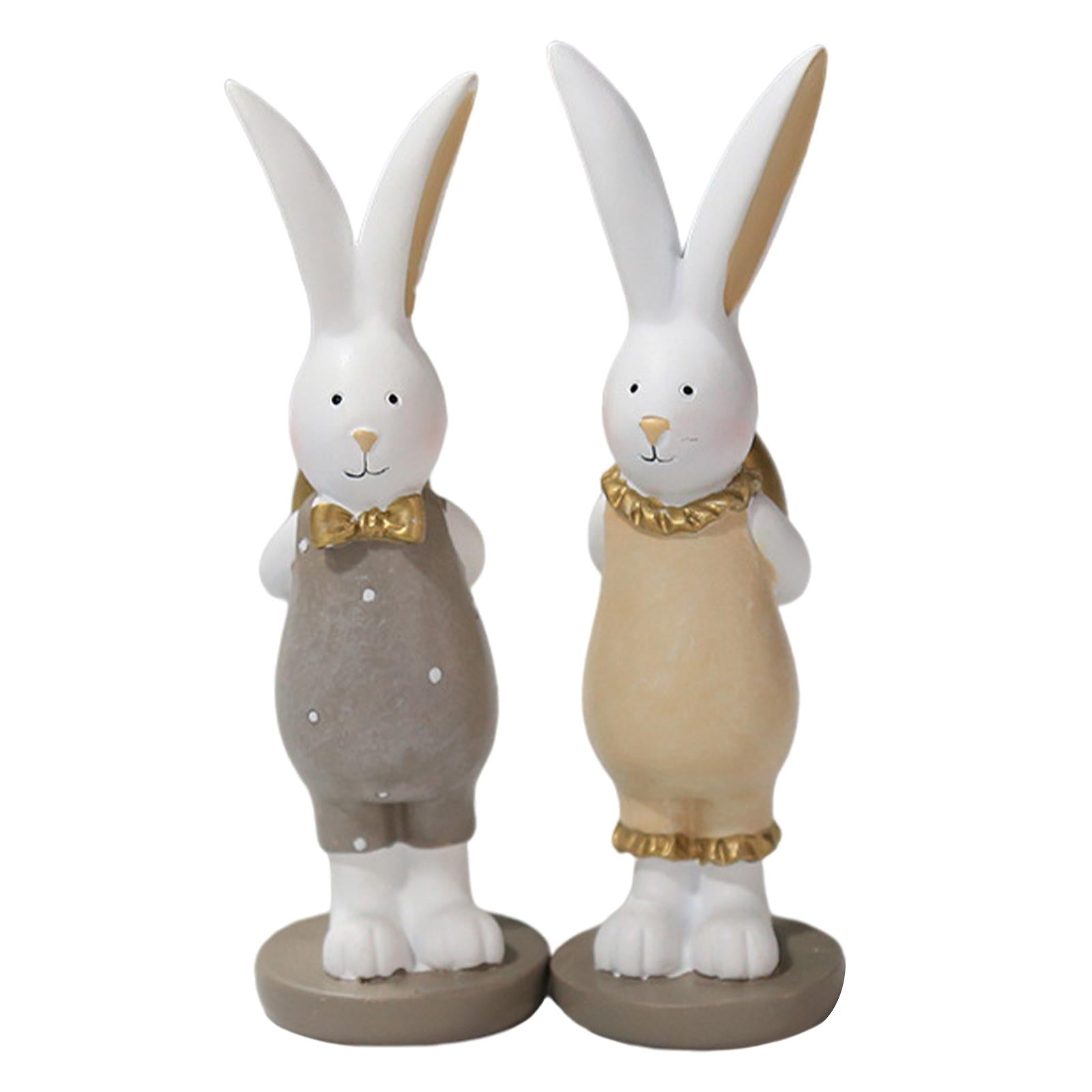 2 Pieces Lovely Rabbit Statue Easter Egg Bunny Figurines for Office Ornament