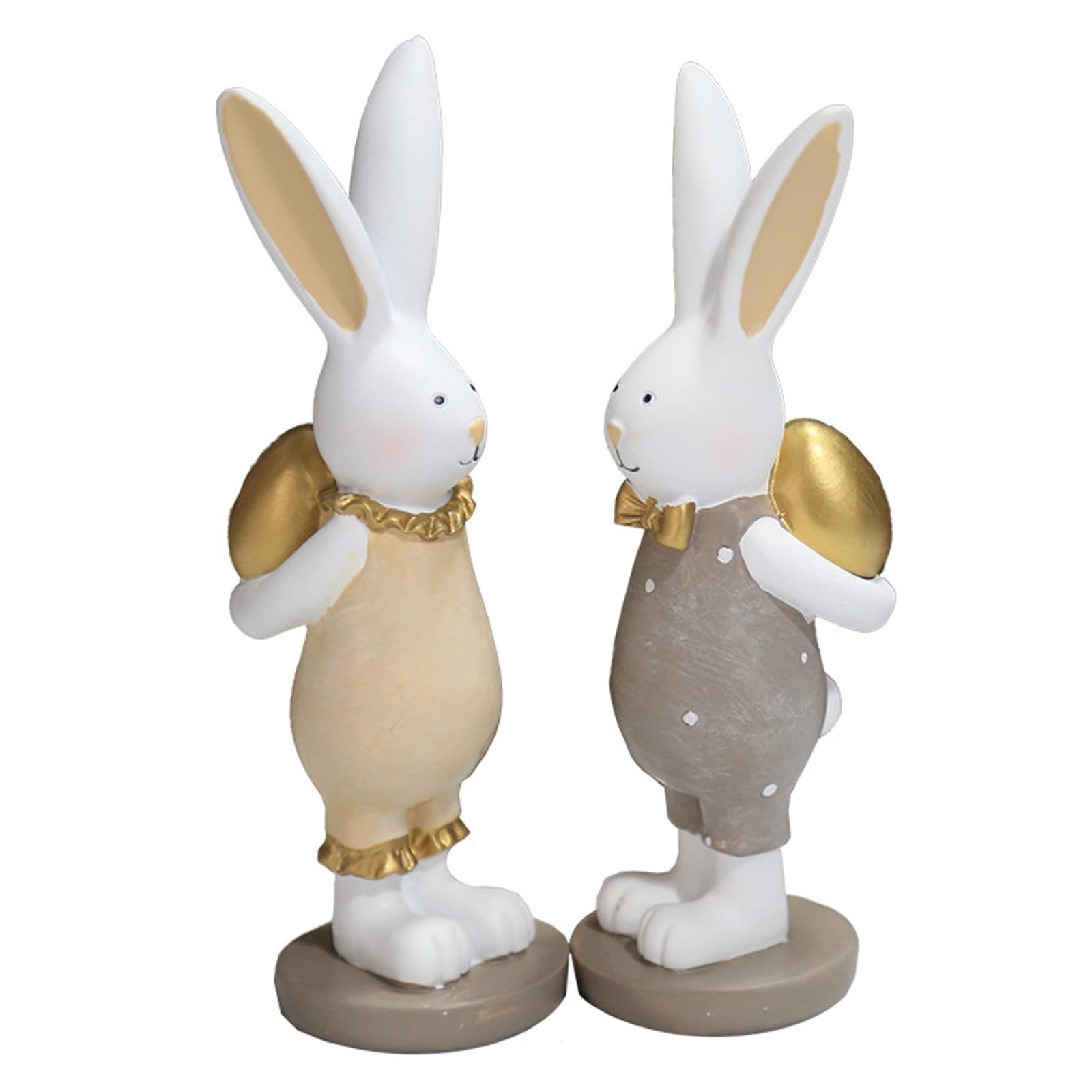 2 Pieces Lovely Rabbit Statue Easter Egg Bunny Figurines for Office Ornament