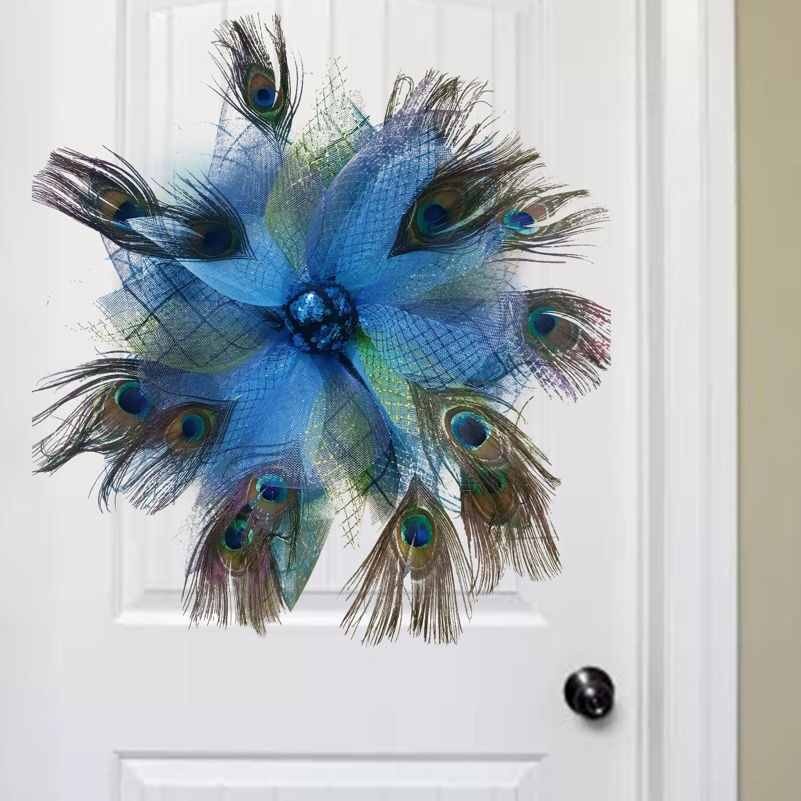 12inch Artificial Peacock Wreath House Garland for Front Door Holiday Decor