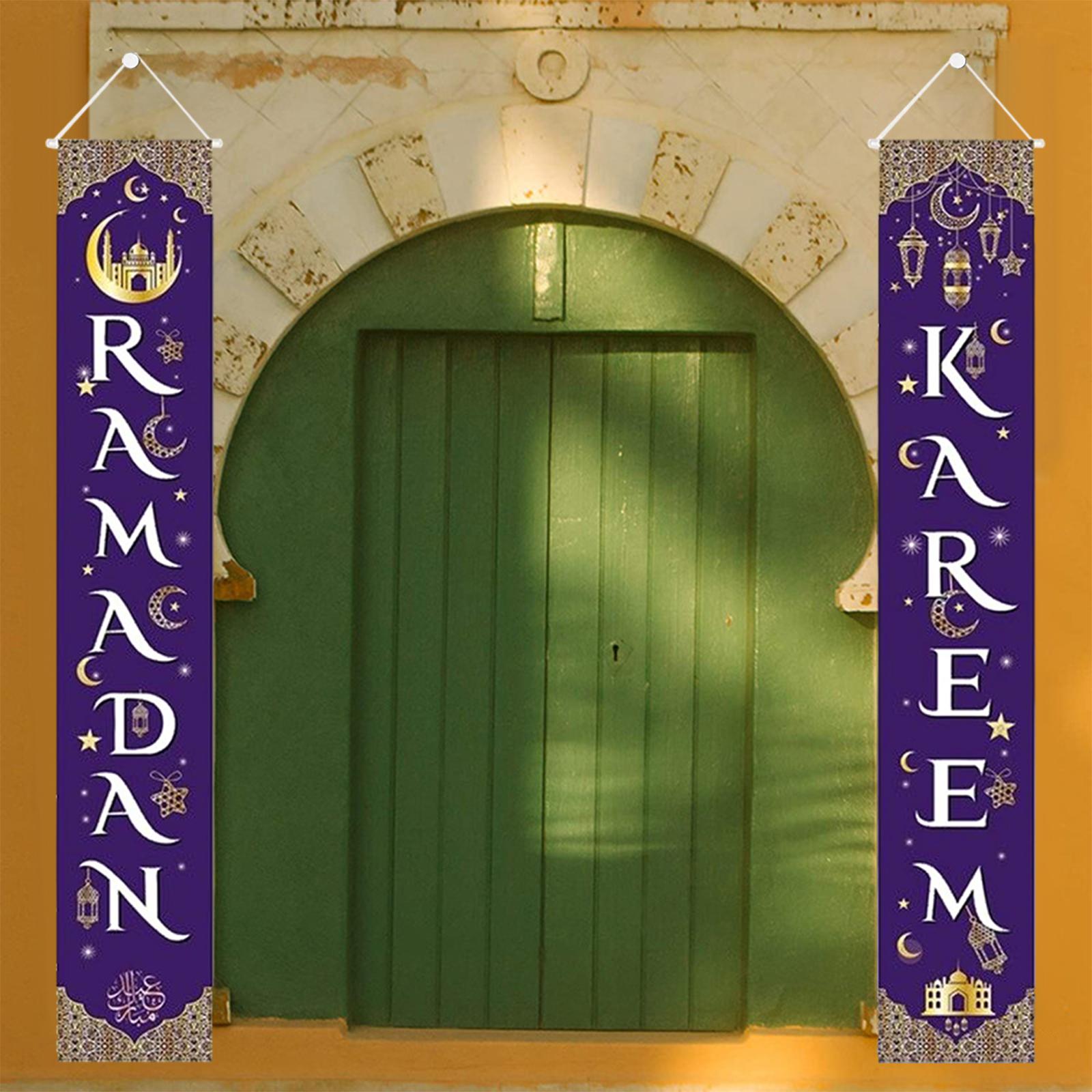 2Pcs Ramadan Mubarak Porch Sign Eid Mubarak Ramadan Party Decor Style 1