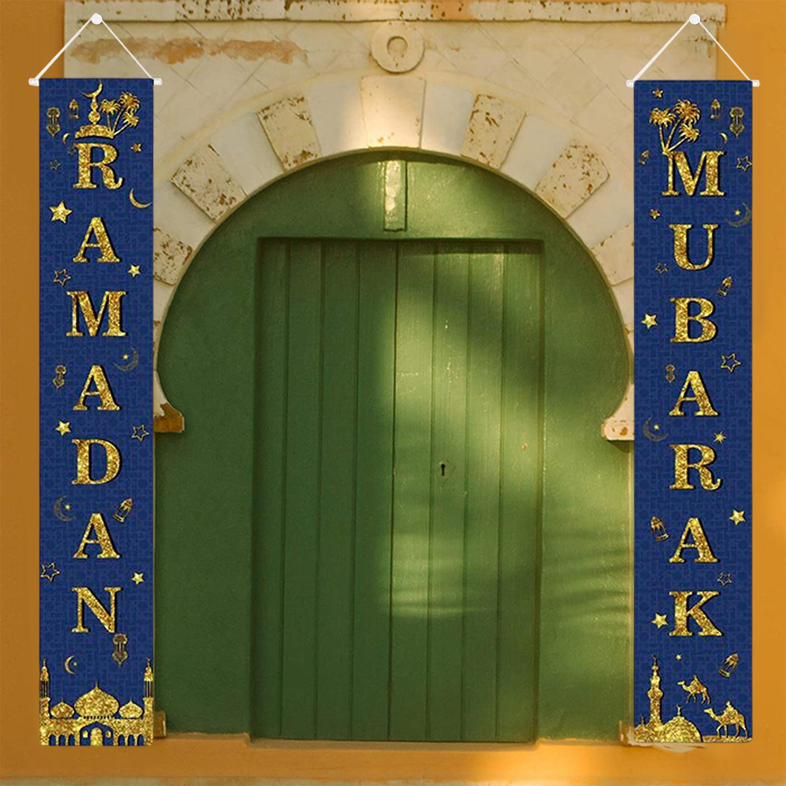 2Pcs Ramadan Mubarak Porch Sign Eid Mubarak Ramadan Party Decor Style 4