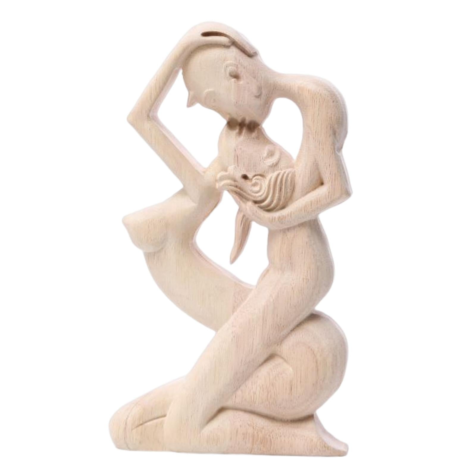 23cm Wooden Kissing Couple Statues Accent Artwork Hand Crafted Decoration