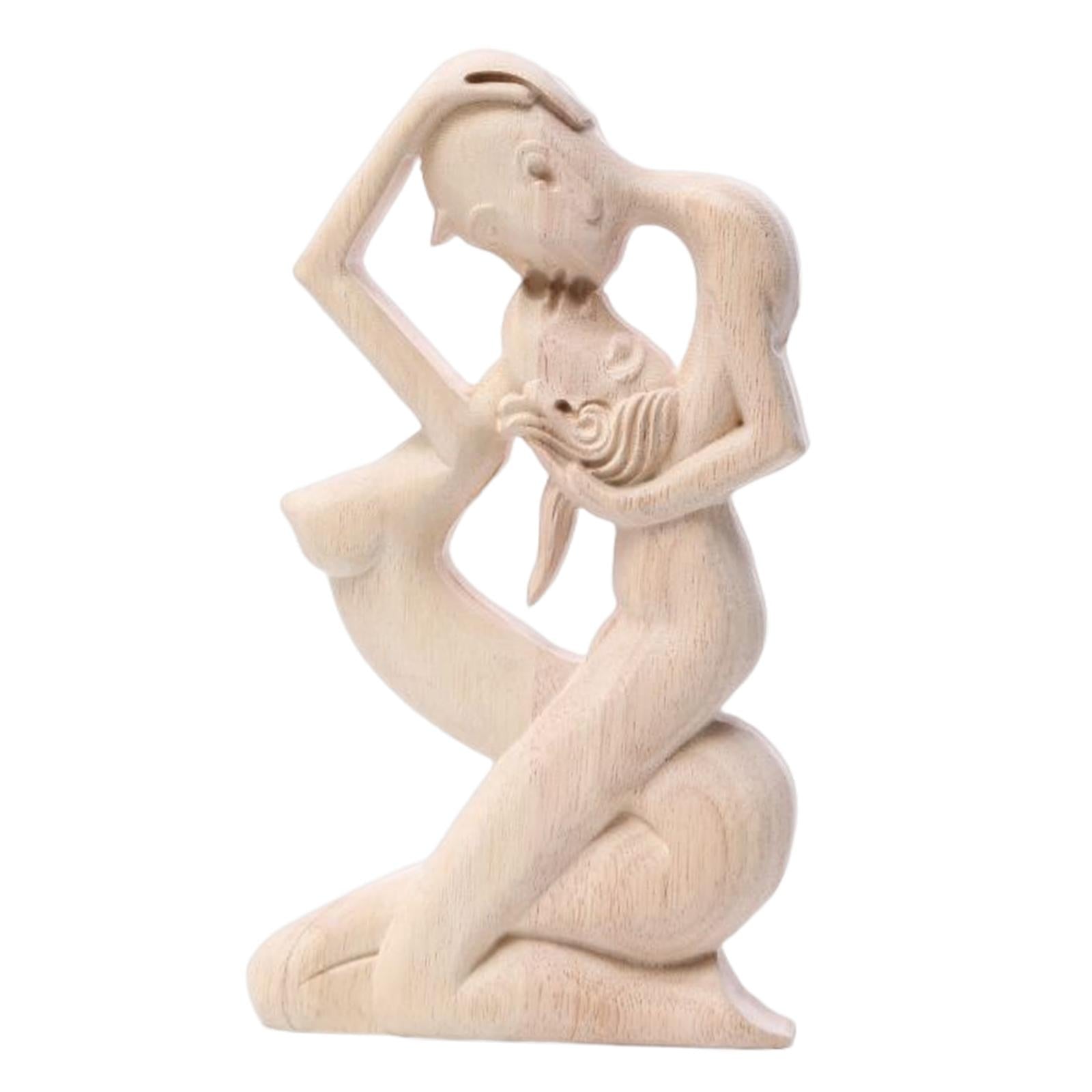 23cm Wooden Kissing Couple Statues Accent Artwork Hand Crafted Decoration