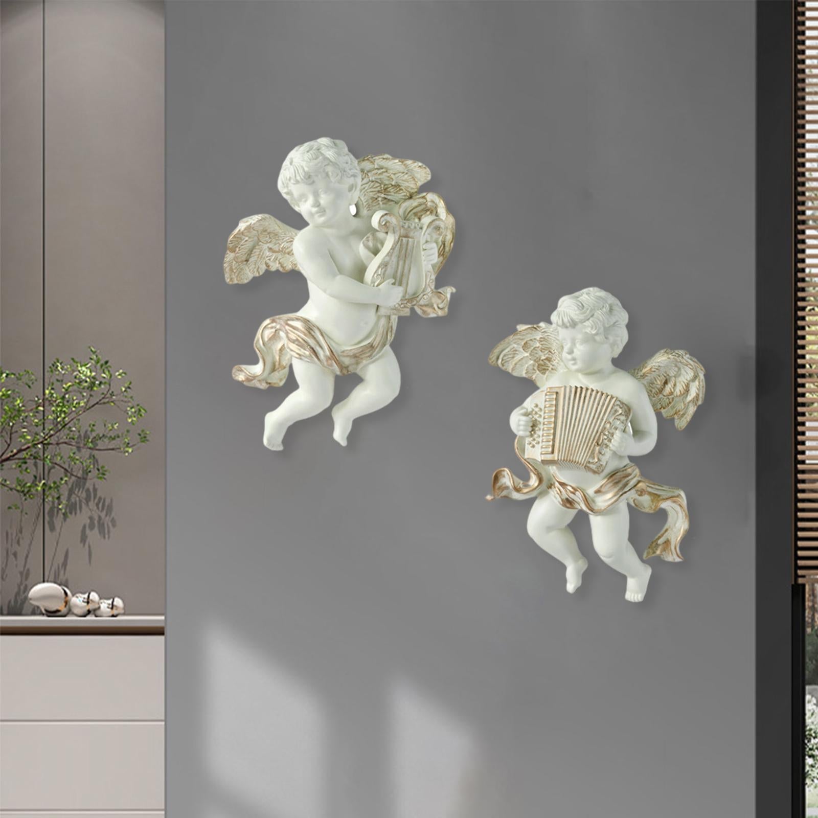 2Pc Angel Statue Figurines Cherub Wall Sculpture for Dining Room Home Room A