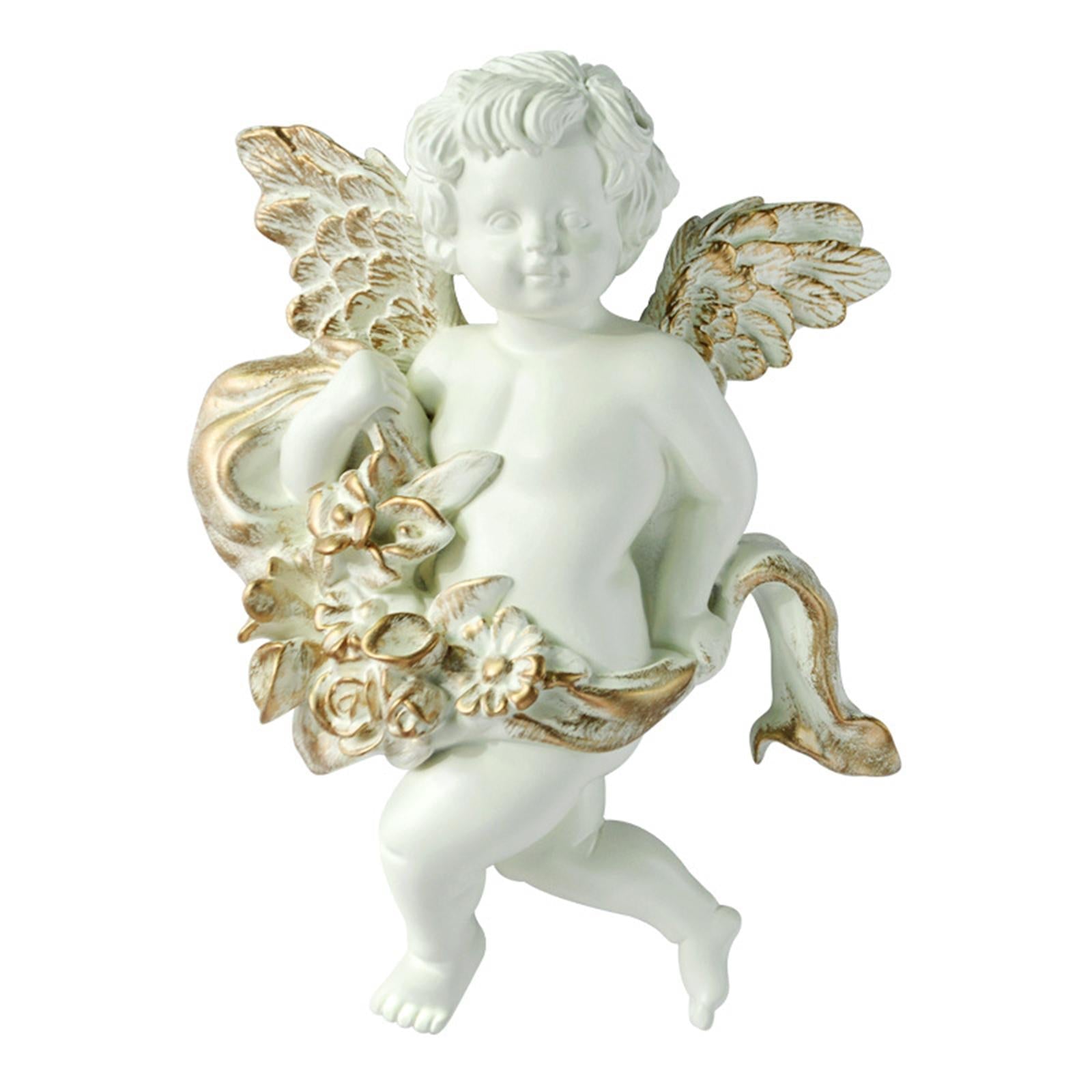 2Pc Angel Statue Figurines Cherub Wall Sculpture for Dining Room Home Room A