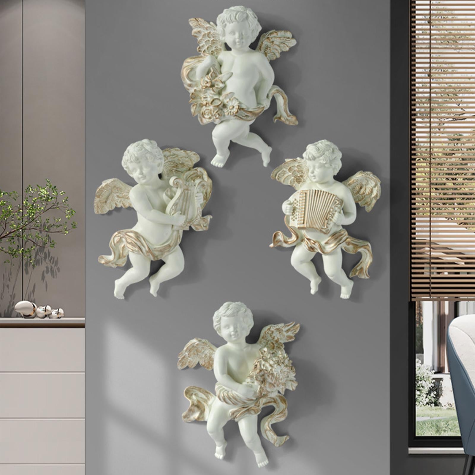 2Pc Angel Statue Figurines Cherub Wall Sculpture for Dining Room Home Room A