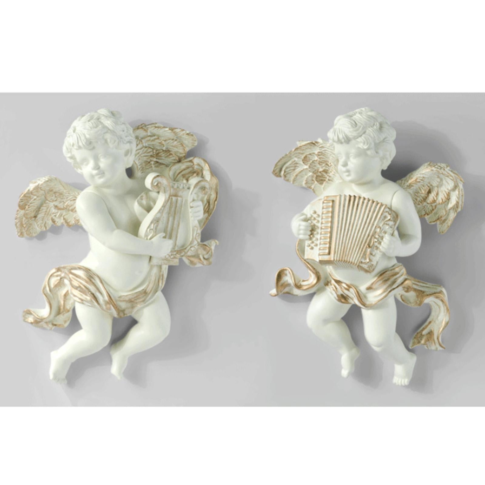 2Pc Angel Statue Figurines Cherub Wall Sculpture for Dining Room Home Room A