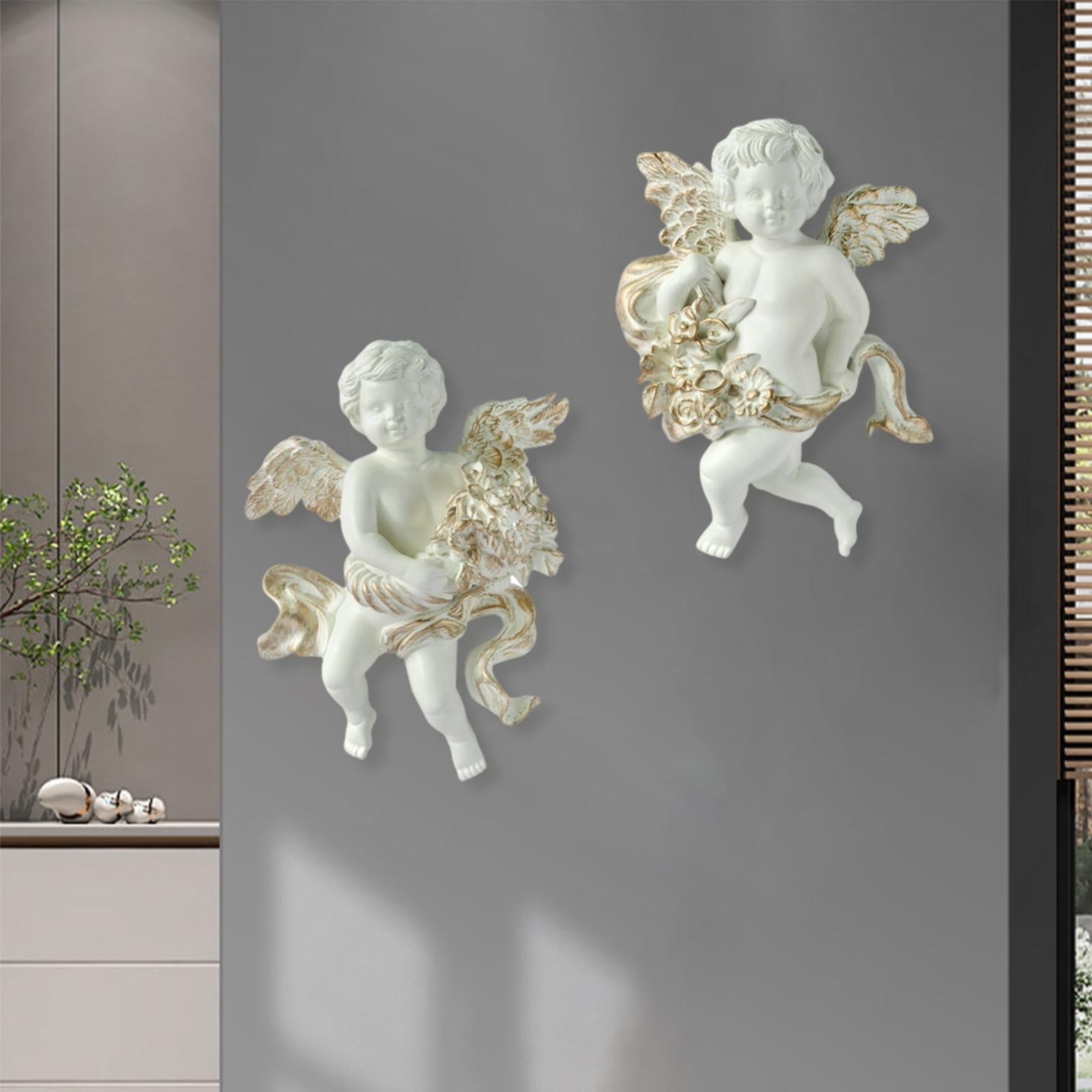 2Pc Angel Statue Figurines Cherub Wall Sculpture for Dining Room Home Room B