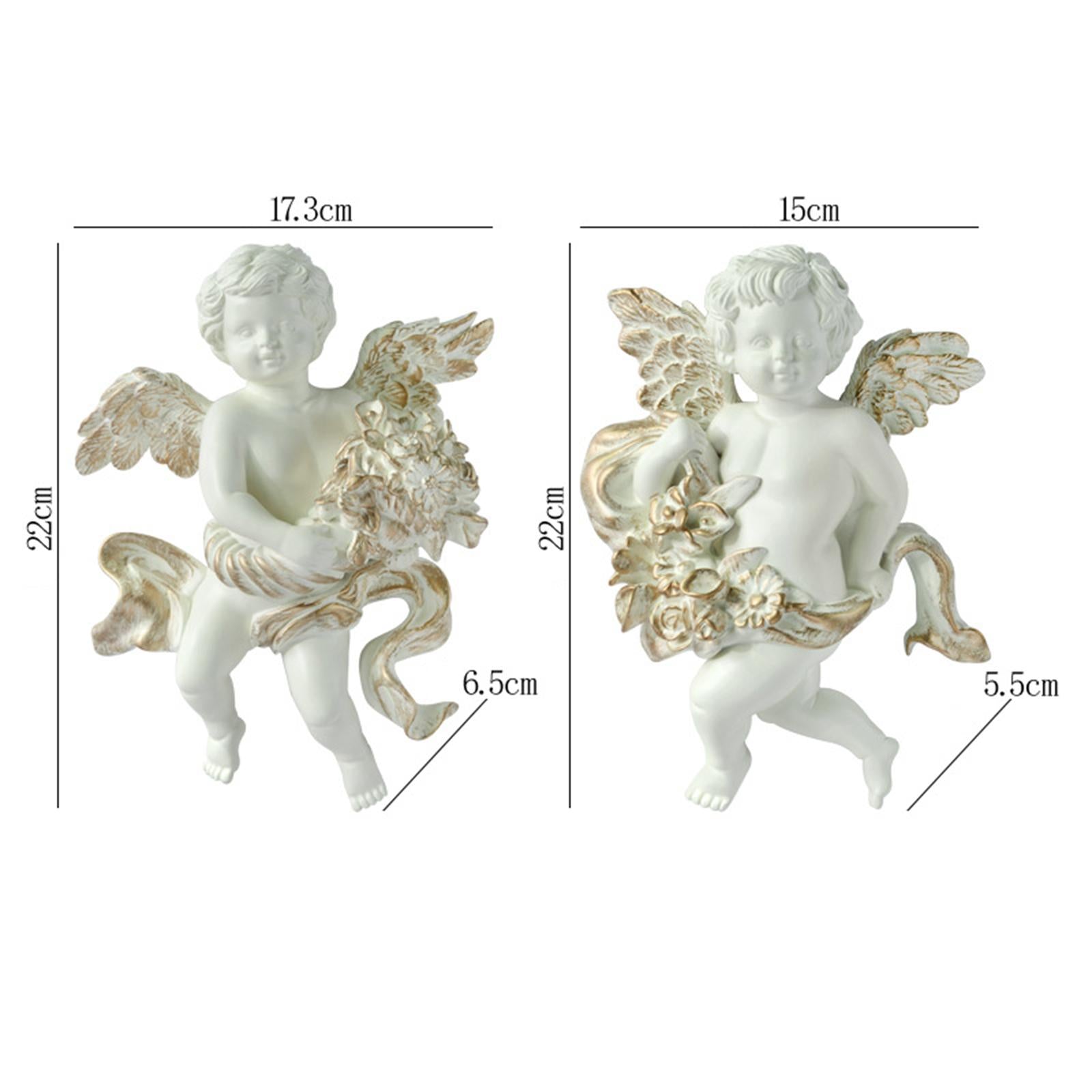 2Pc Angel Statue Figurines Cherub Wall Sculpture for Dining Room Home Room B