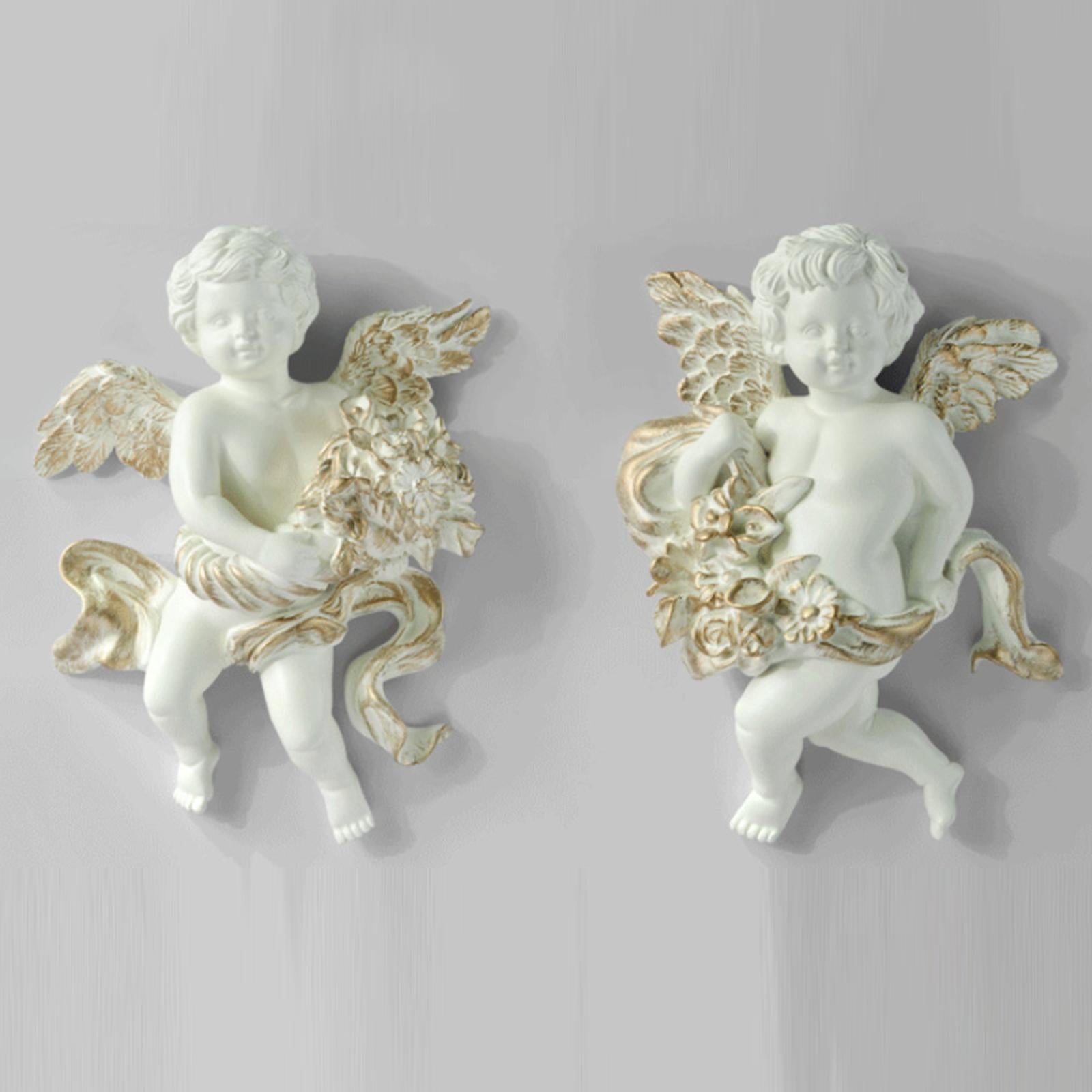 2Pc Angel Statue Figurines Cherub Wall Sculpture for Dining Room Home Room B