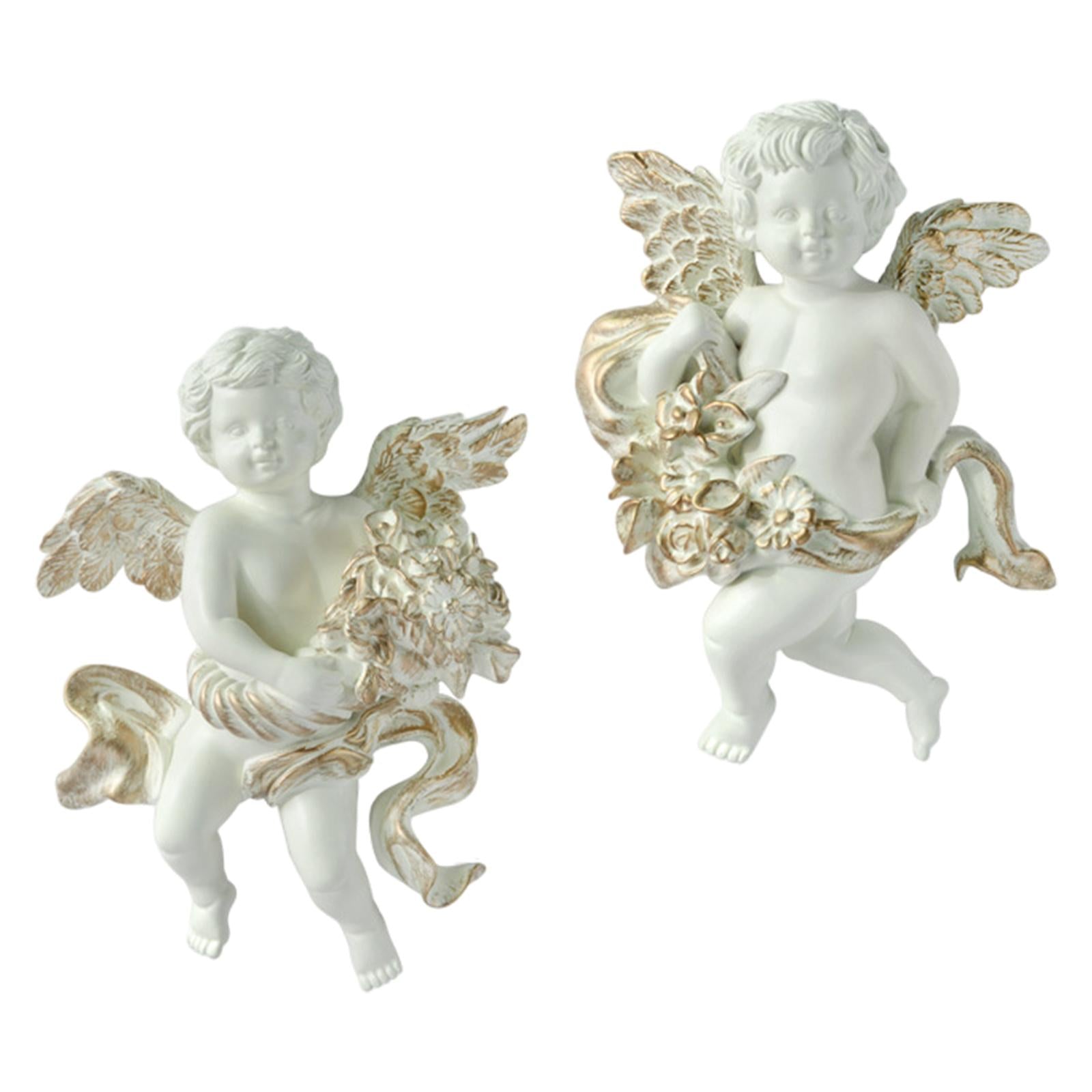 2Pc Angel Statue Figurines Cherub Wall Sculpture for Dining Room Home Room B