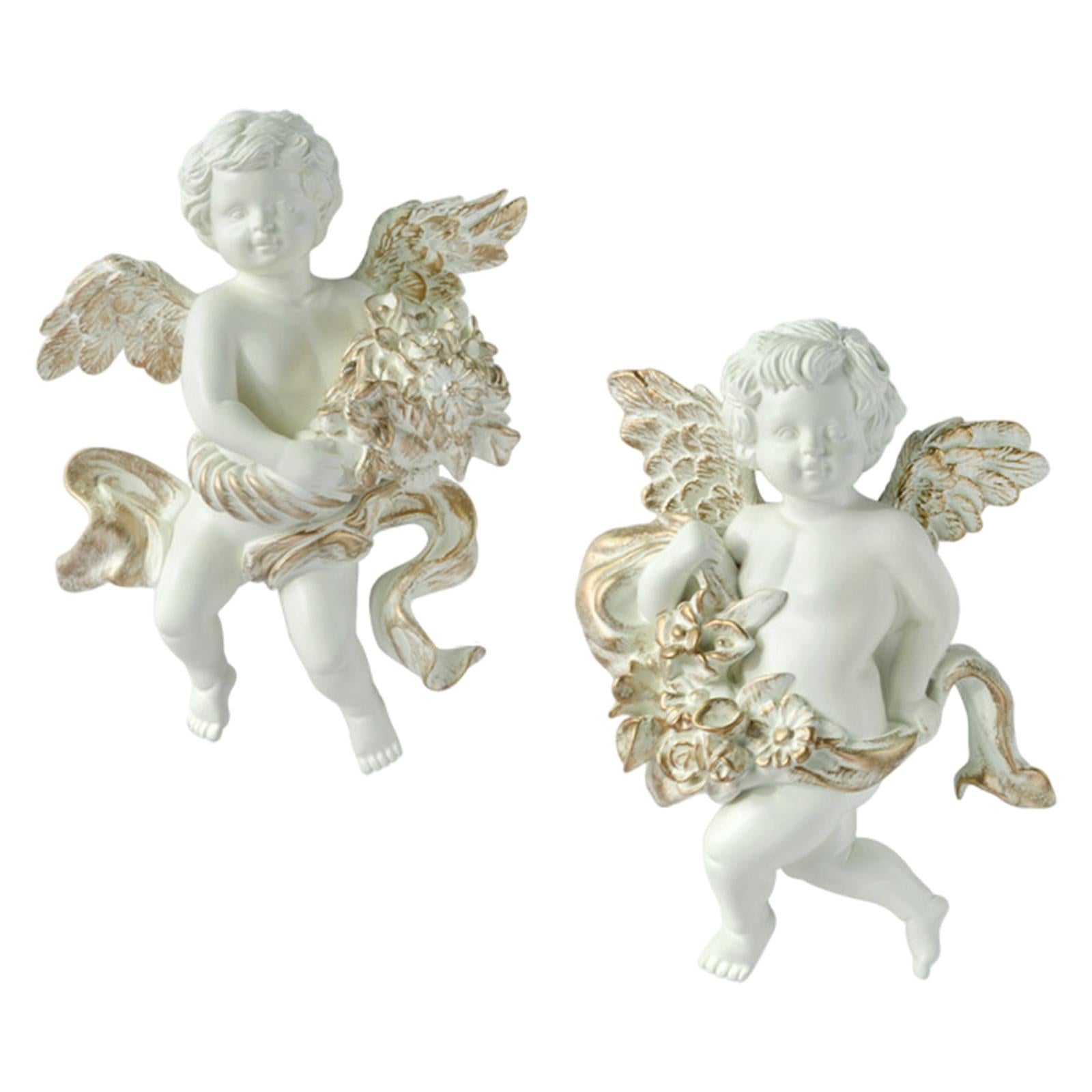 2Pc Angel Statue Figurines Cherub Wall Sculpture for Dining Room Home Room B