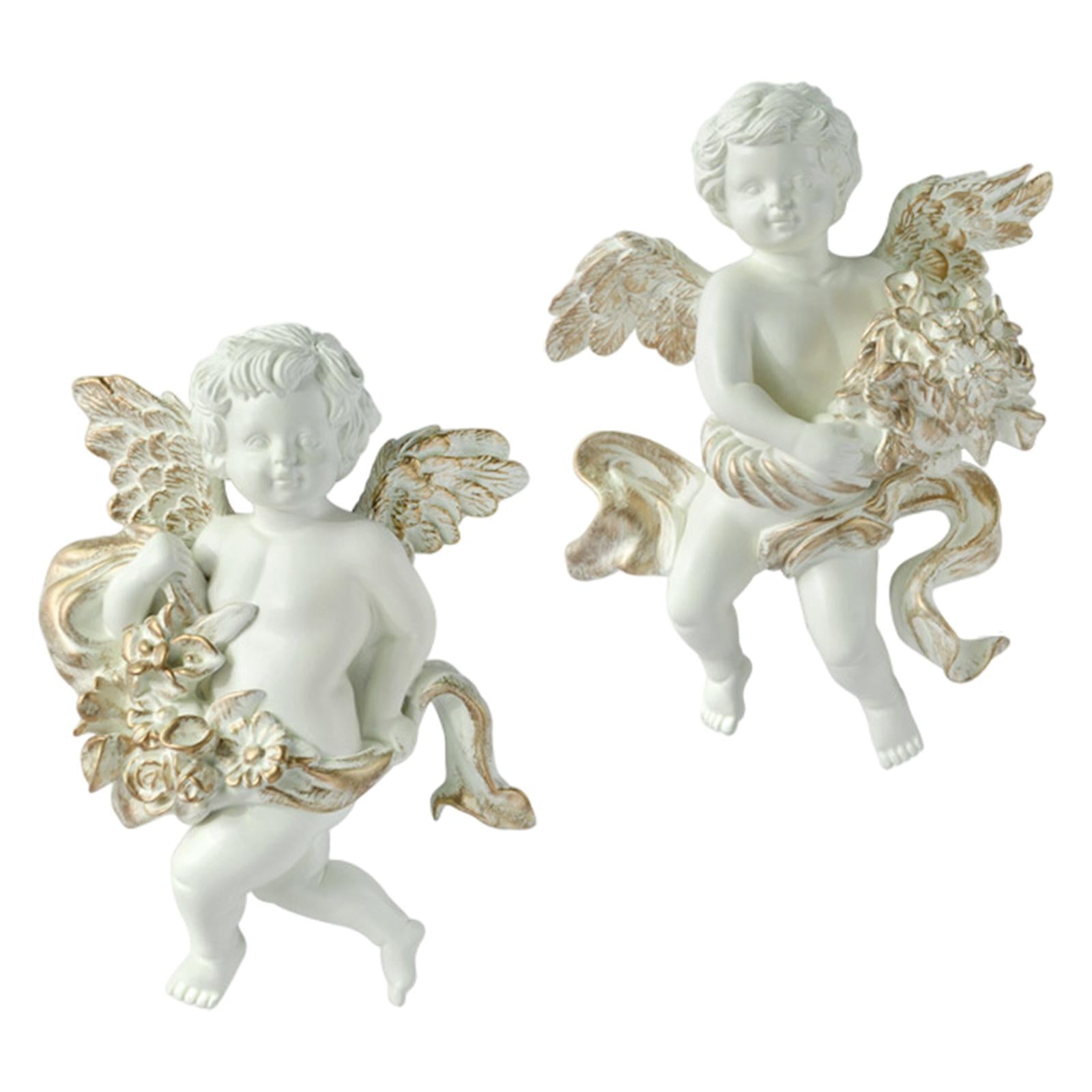 2Pc Angel Statue Figurines Cherub Wall Sculpture for Dining Room Home Room B