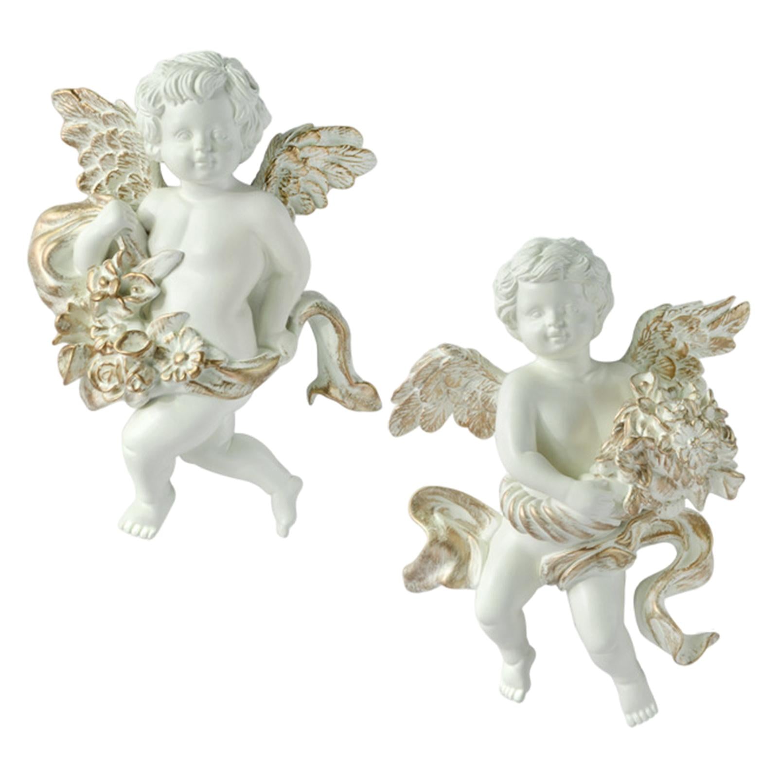 2Pc Angel Statue Figurines Cherub Wall Sculpture for Dining Room Home Room B