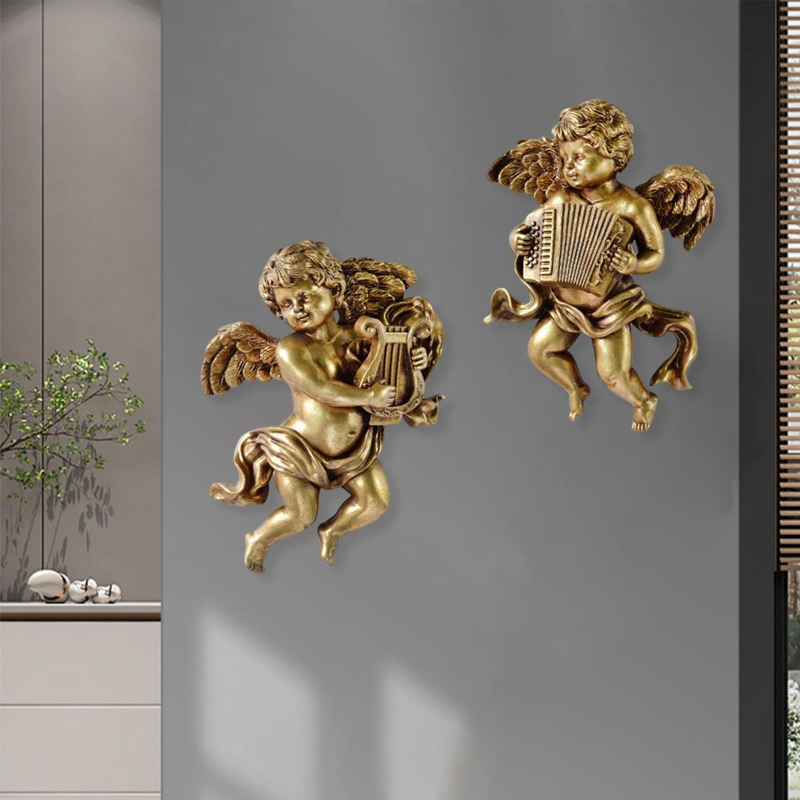 2Pc Angel Statue Figurines Cherub Wall Sculpture for Dining Room Home Room C