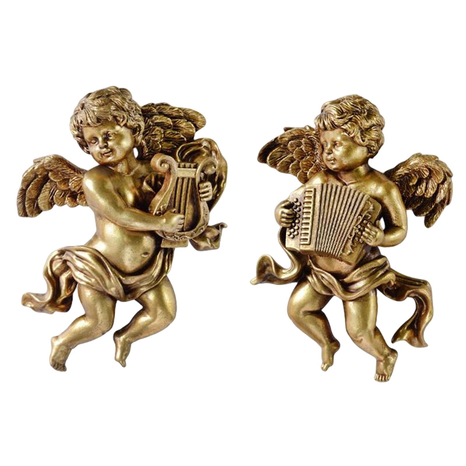 2Pc Angel Statue Figurines Cherub Wall Sculpture for Dining Room Home Room C