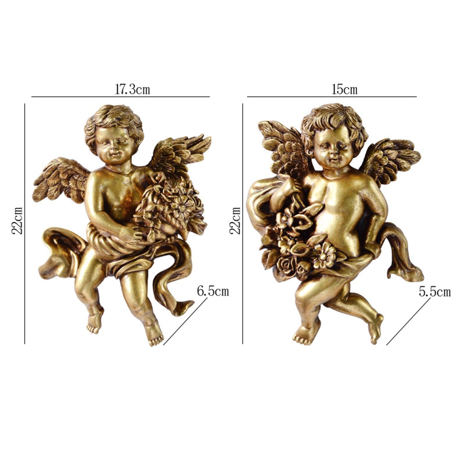 2Pc Angel Statue Figurines Cherub Wall Sculpture for Dining Room Home Room D