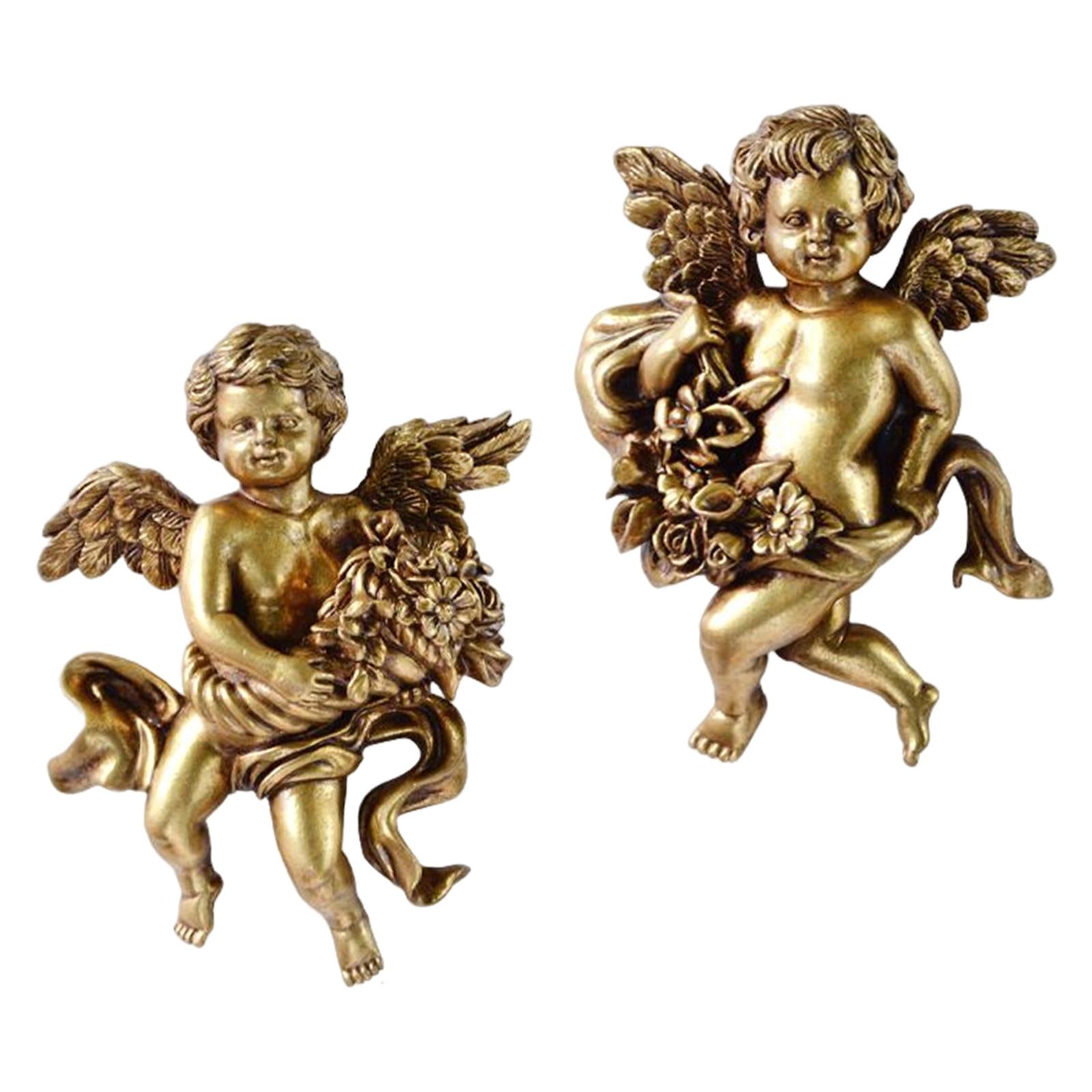 2Pc Angel Statue Figurines Cherub Wall Sculpture for Dining Room Home Room D