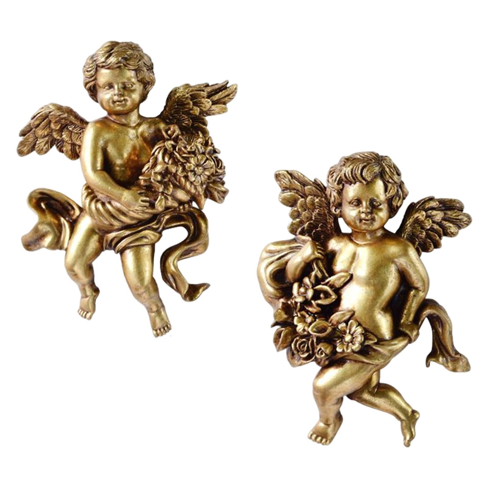 2Pc Angel Statue Figurines Cherub Wall Sculpture for Dining Room Home Room D