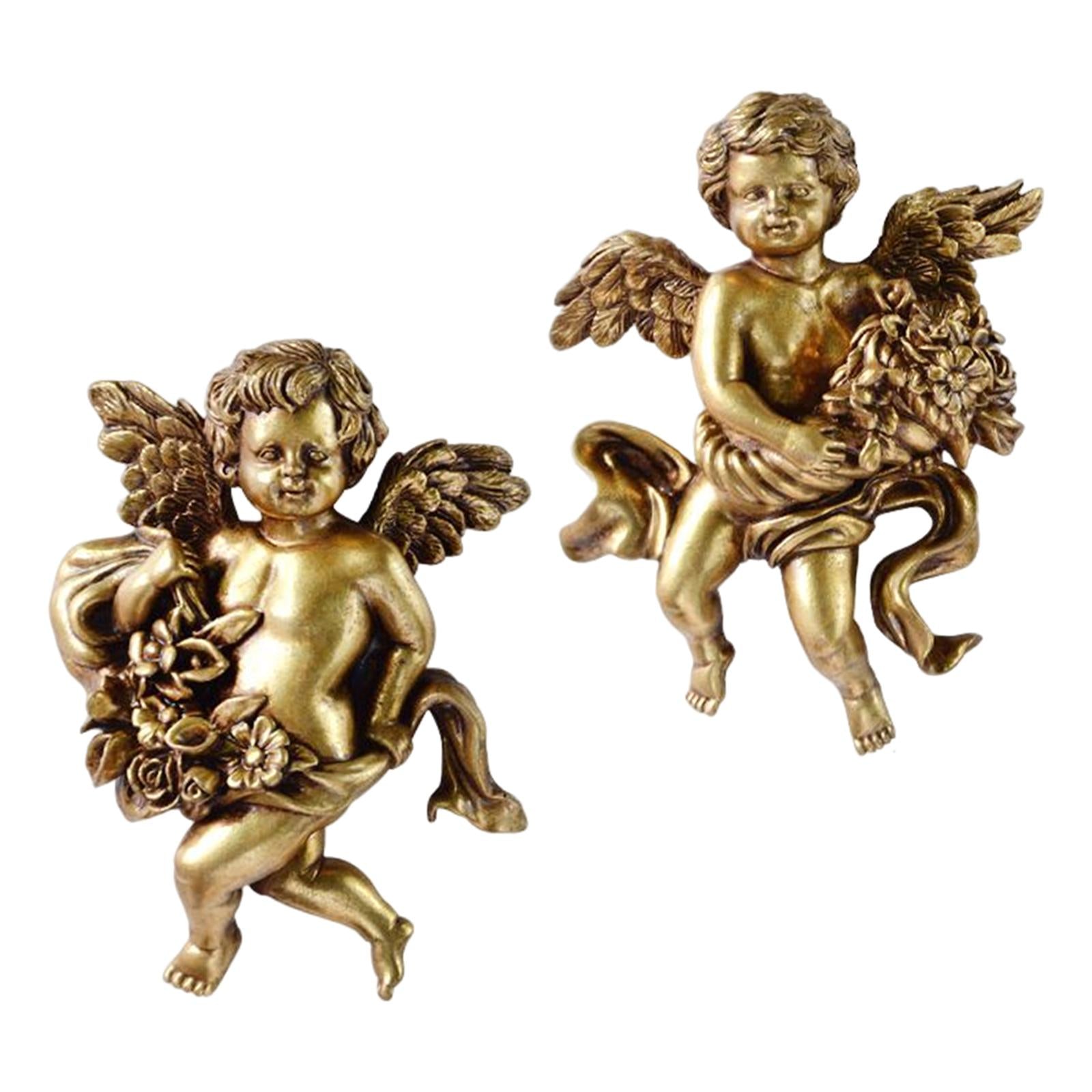 2Pc Angel Statue Figurines Cherub Wall Sculpture for Dining Room Home Room D