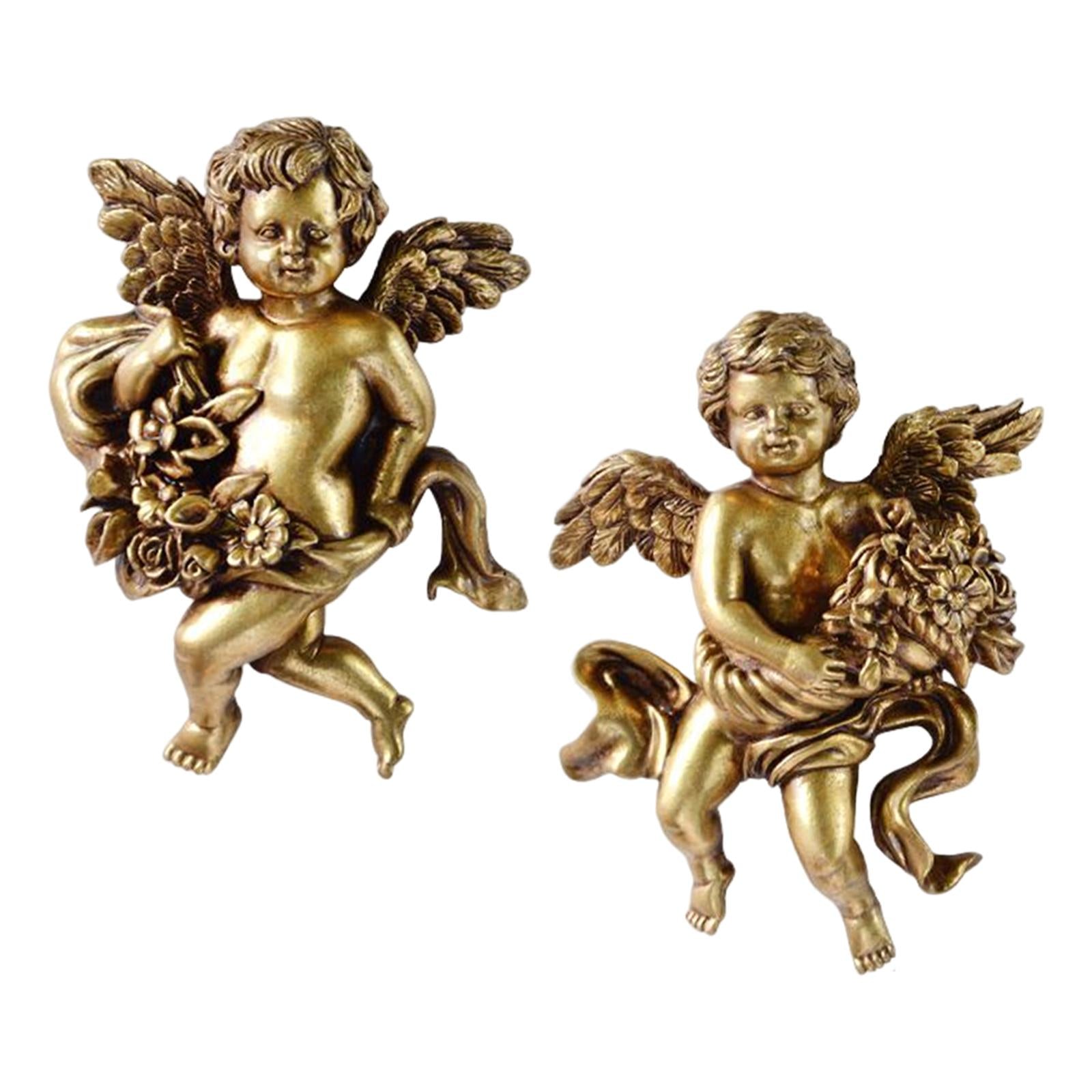 2Pc Angel Statue Figurines Cherub Wall Sculpture for Dining Room Home Room D