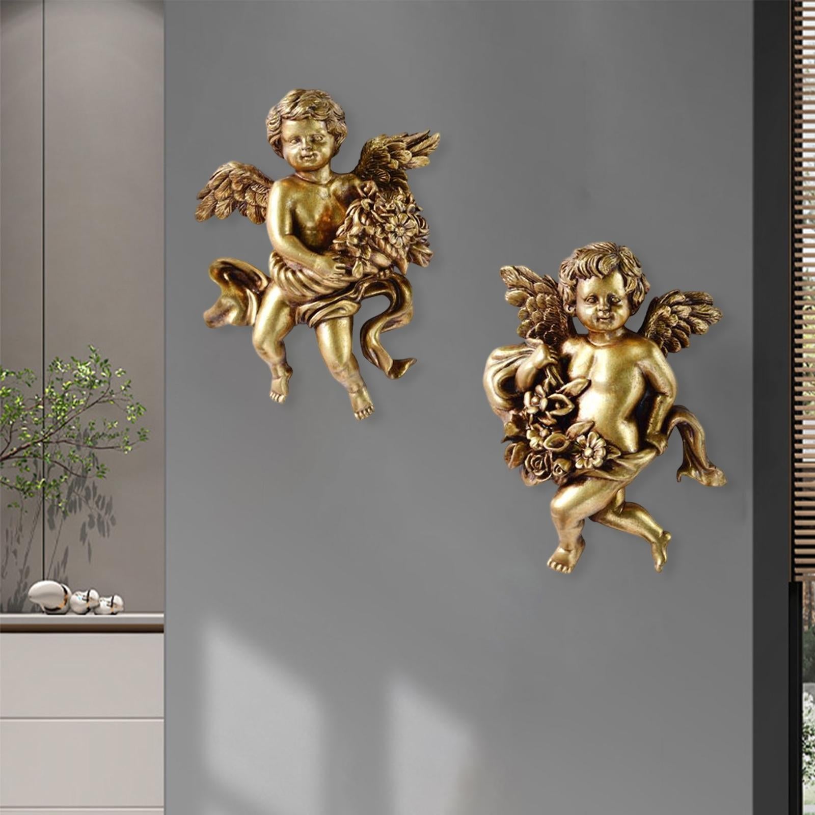 2Pc Angel Statue Figurines Cherub Wall Sculpture for Dining Room Home Room D