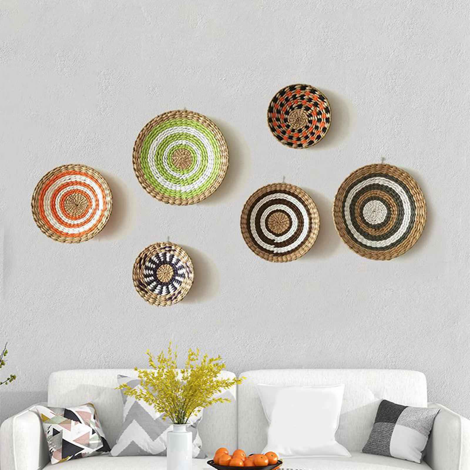 Woven Basket Wall Decor Durable Simple Hangings for Foyer Patio Farmhouse Black 20cm