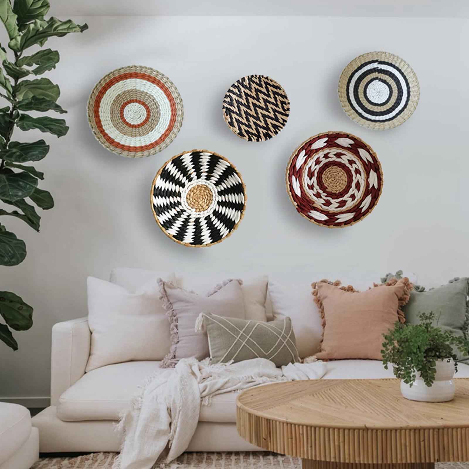 Woven Basket Wall Decor Durable Simple Hangings for Foyer Patio Farmhouse Black 20cm
