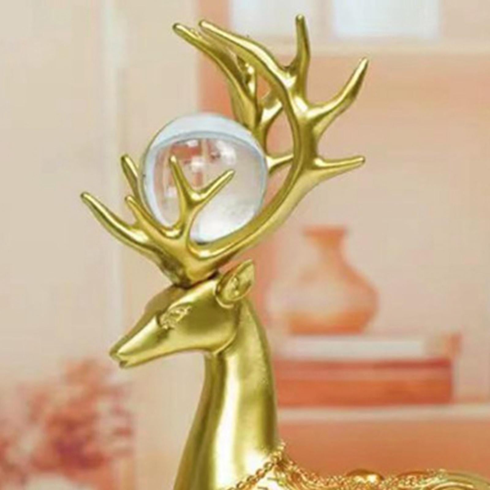 2Pcs Nordic Couple Deer Statue Figurine Feng Shui for TV Stand Home Desktop Golden