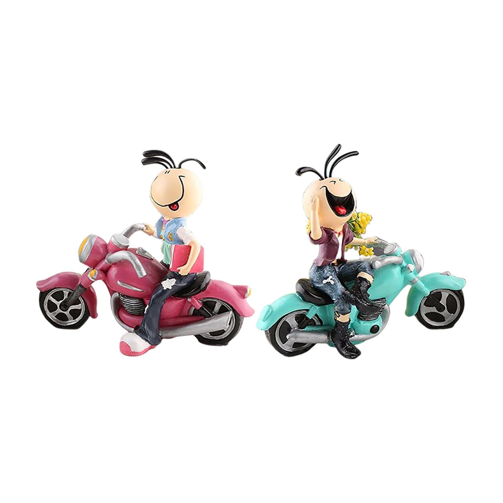 2Pcs Motorcycle Doll Statue Small Figurines for Tabletop Office Bedroom