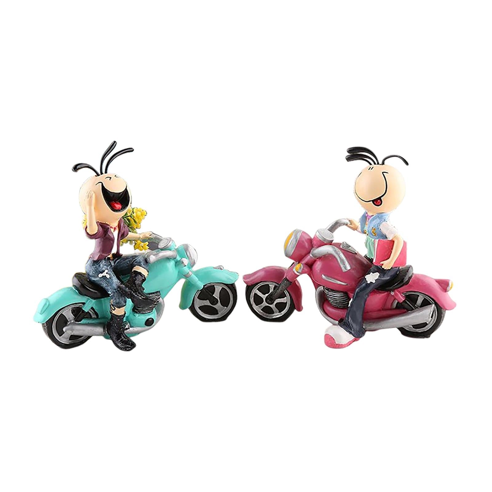 2Pcs Motorcycle Doll Statue Small Figurines for Tabletop Office Bedroom