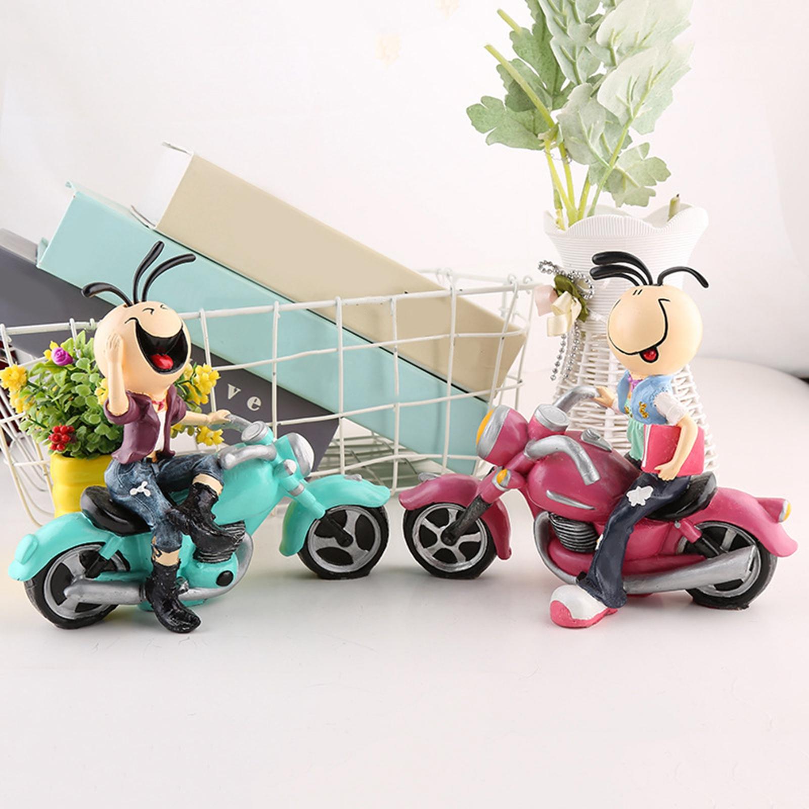 2Pcs Motorcycle Doll Statue Small Figurines for Tabletop Office Bedroom