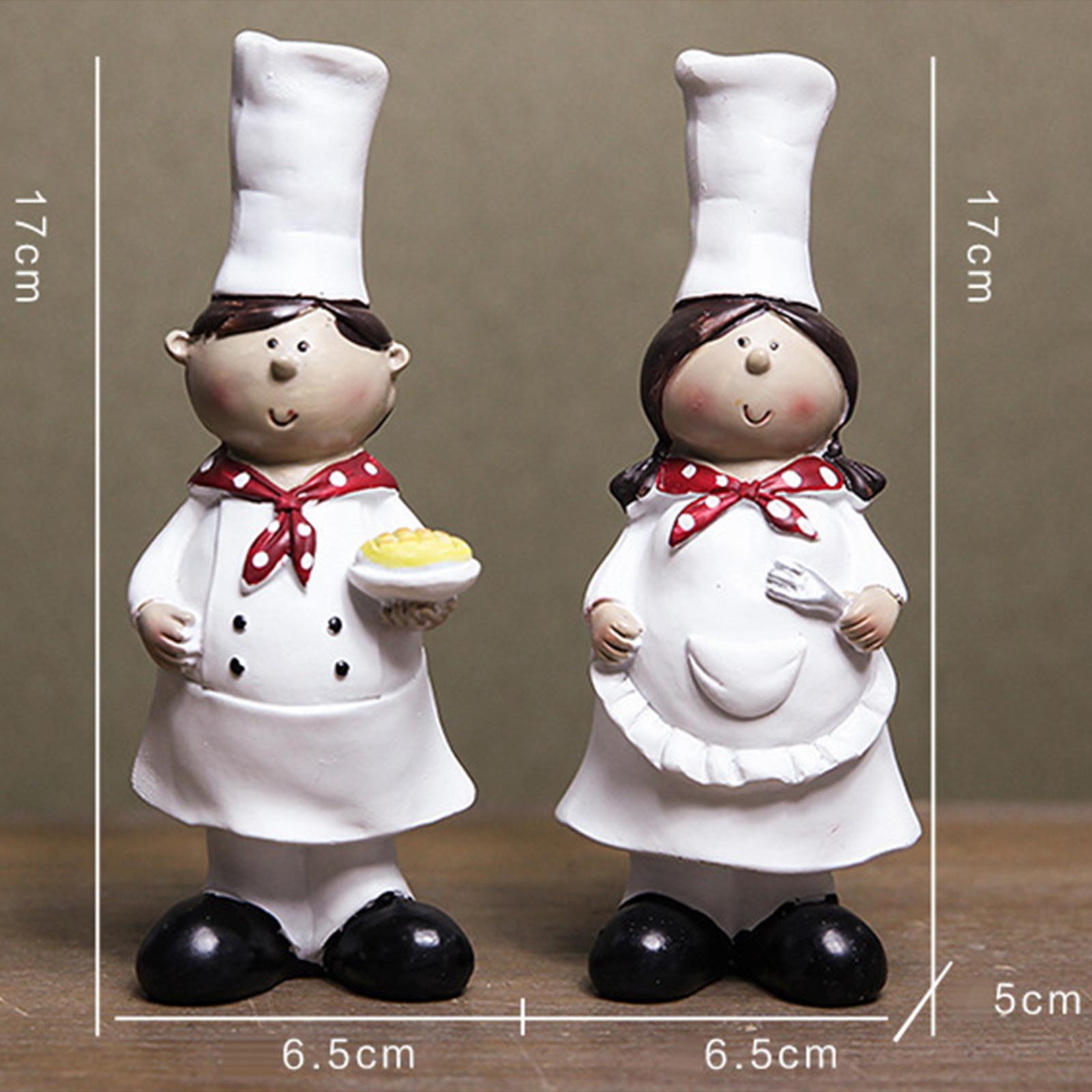 2 Pieces Couple Chef Figurine Sculptures Cook Statue Ornaments for Cottage