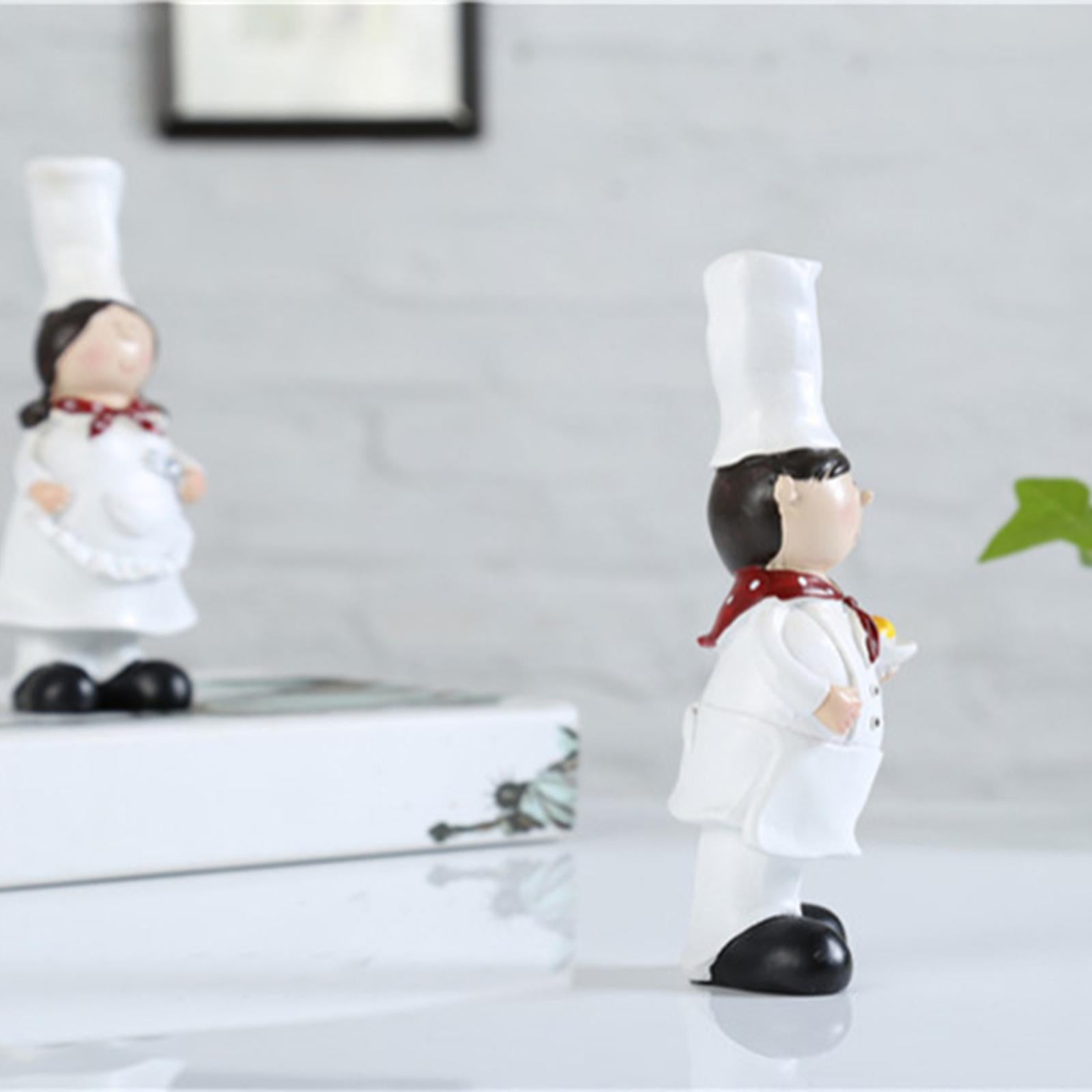 2 Pieces Couple Chef Figurine Sculptures Cook Statue Ornaments for Cottage