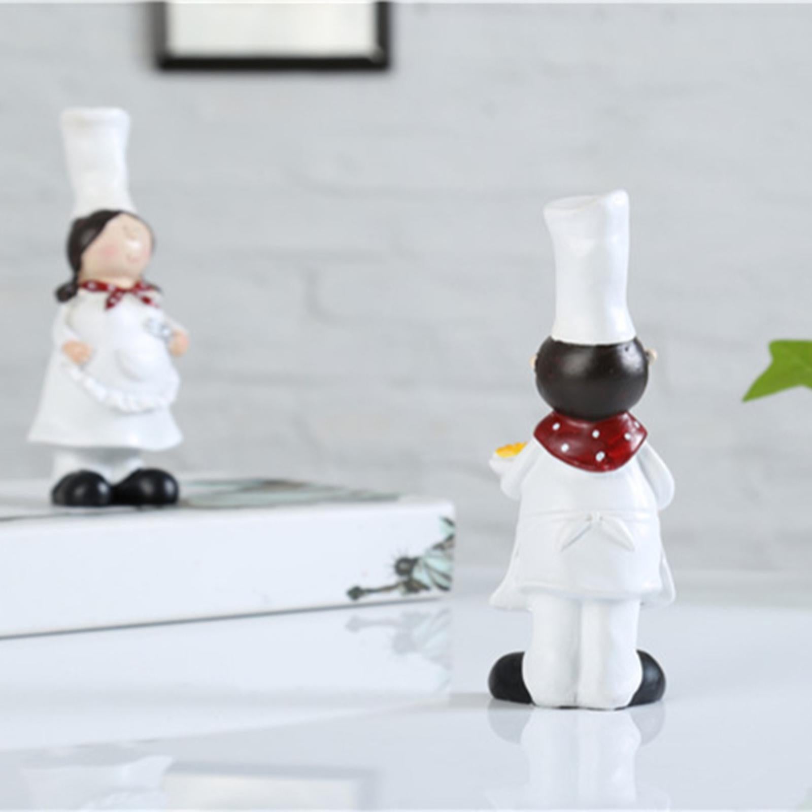 2 Pieces Couple Chef Figurine Sculptures Cook Statue Ornaments for Cottage