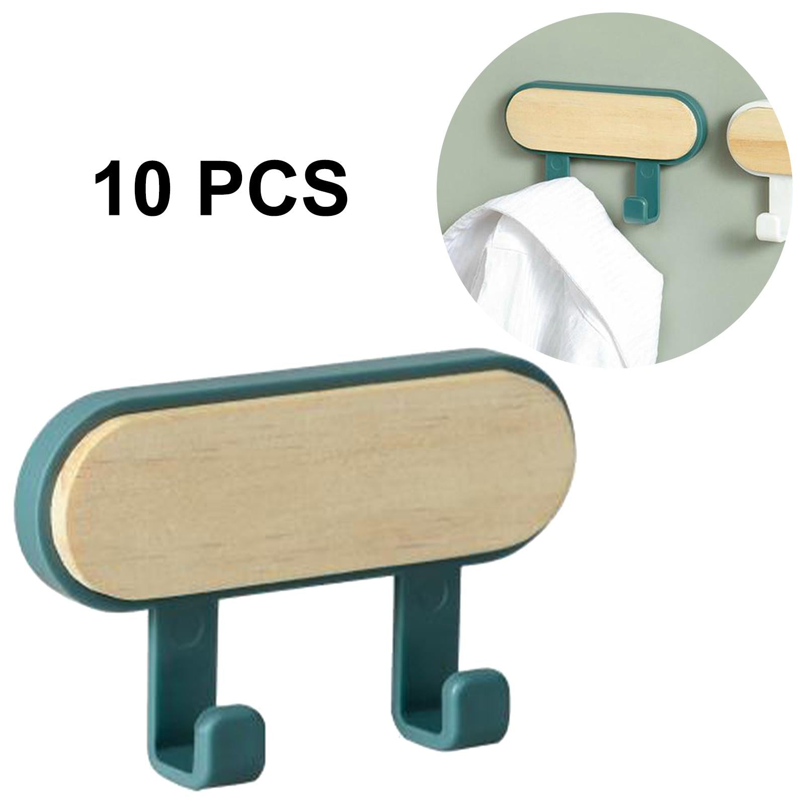 10x Wall Mounted Coat Racks Back Adhesive for Bathroom Bedroom 2 Hooks Blue