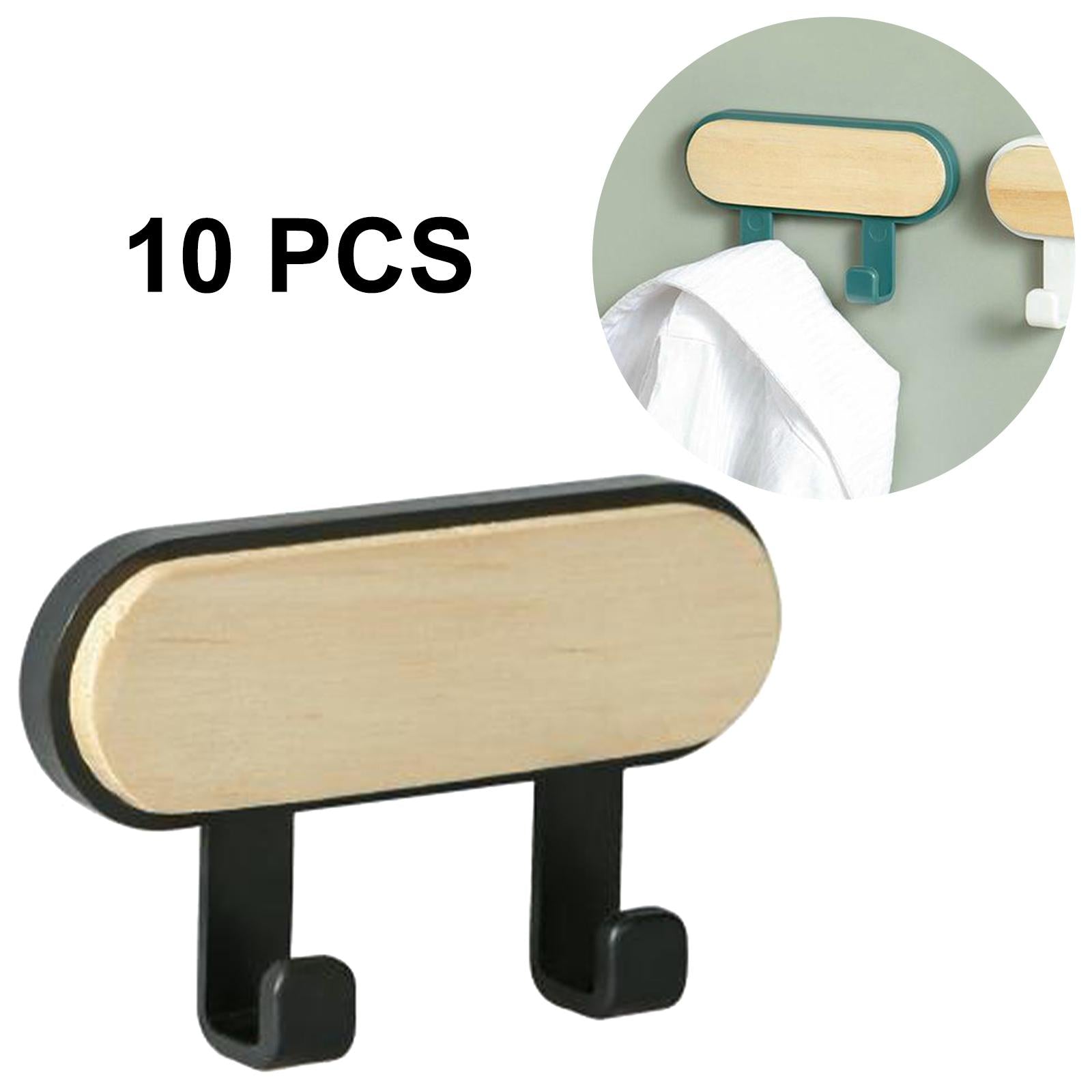 10x Wall Mounted Coat Racks Back Adhesive for Bathroom Bedroom 2 Hooks Black