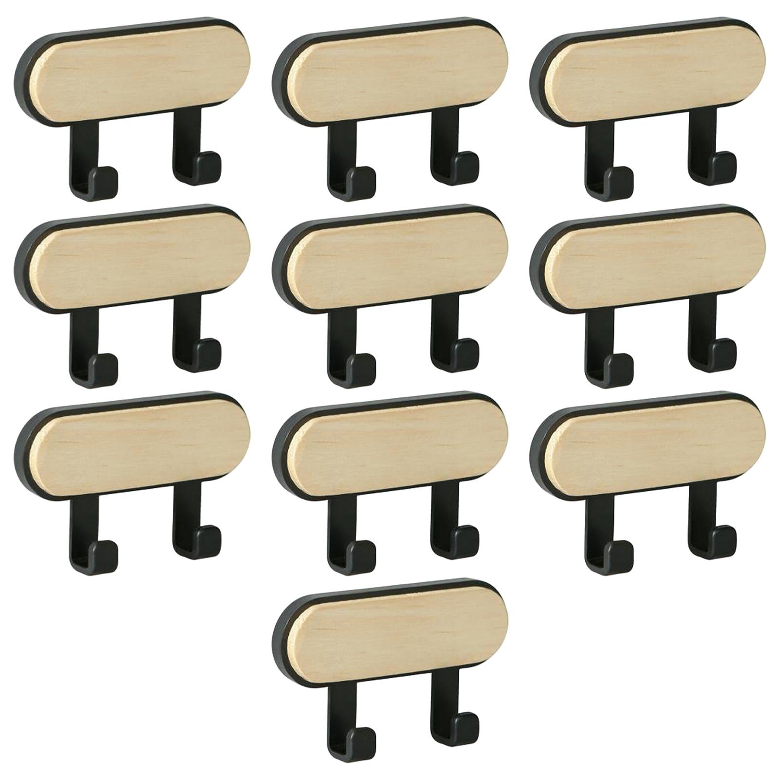 10x Wall Mounted Coat Racks Back Adhesive for Bathroom Bedroom 2 Hooks Black