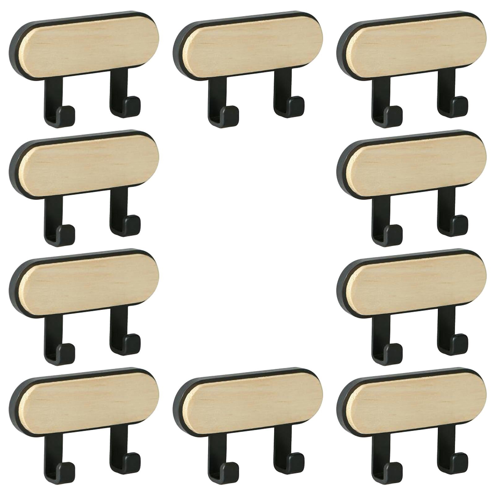 10x Wall Mounted Coat Racks Back Adhesive for Bathroom Bedroom 2 Hooks Black