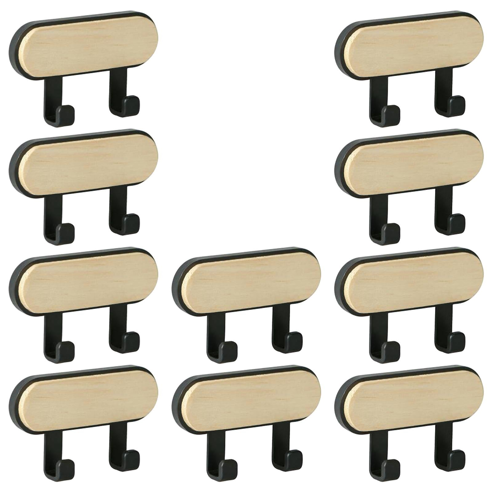 10x Wall Mounted Coat Racks Back Adhesive for Bathroom Bedroom 2 Hooks Black