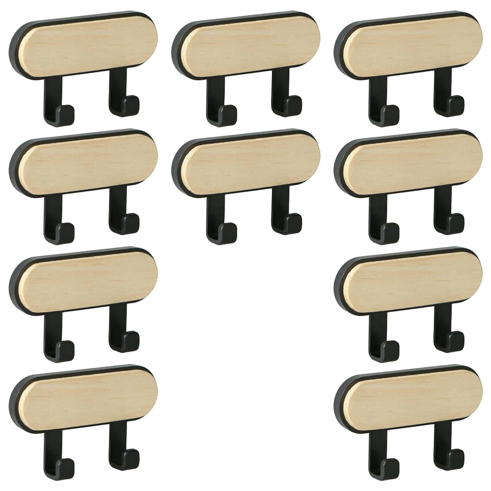 10x Wall Mounted Coat Racks Back Adhesive for Bathroom Bedroom 2 Hooks Black