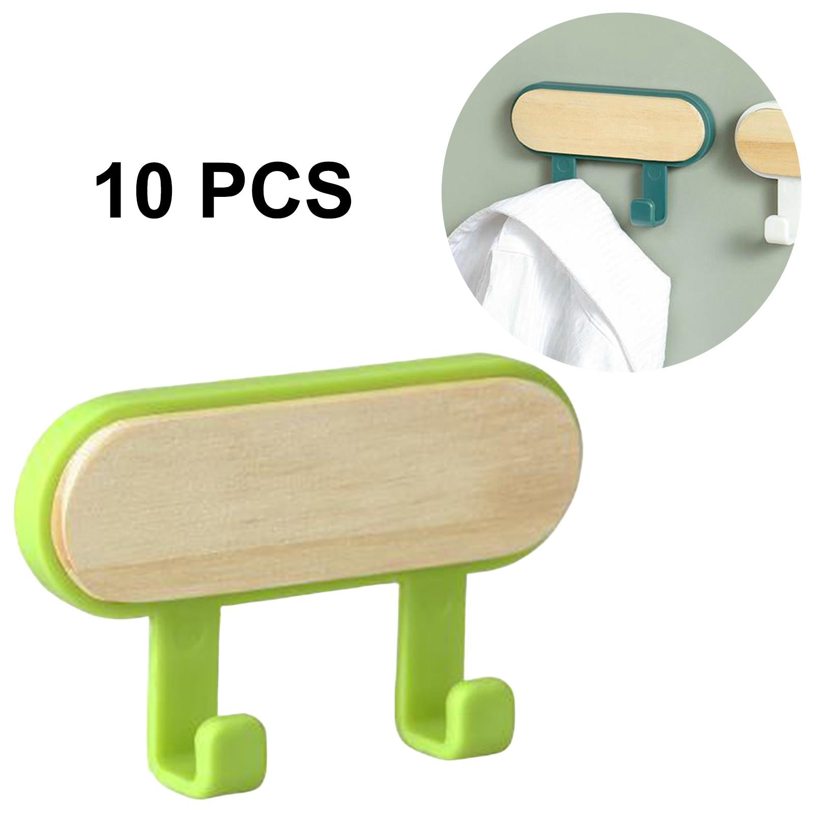 10x Wall Mounted Coat Racks Back Adhesive for Bathroom Bedroom 2 Hooks Green