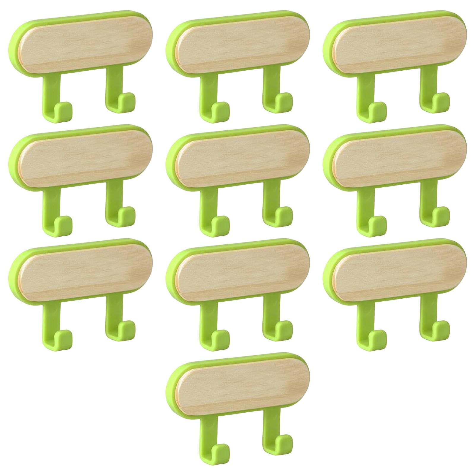 10x Wall Mounted Coat Racks Back Adhesive for Bathroom Bedroom 2 Hooks Green