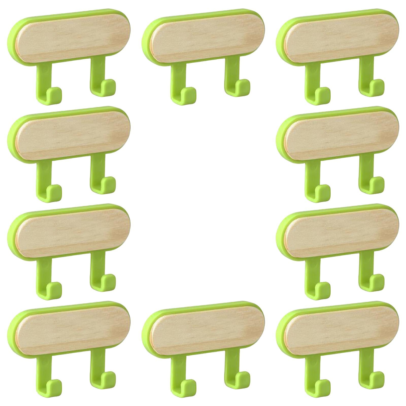 10x Wall Mounted Coat Racks Back Adhesive for Bathroom Bedroom 2 Hooks Green