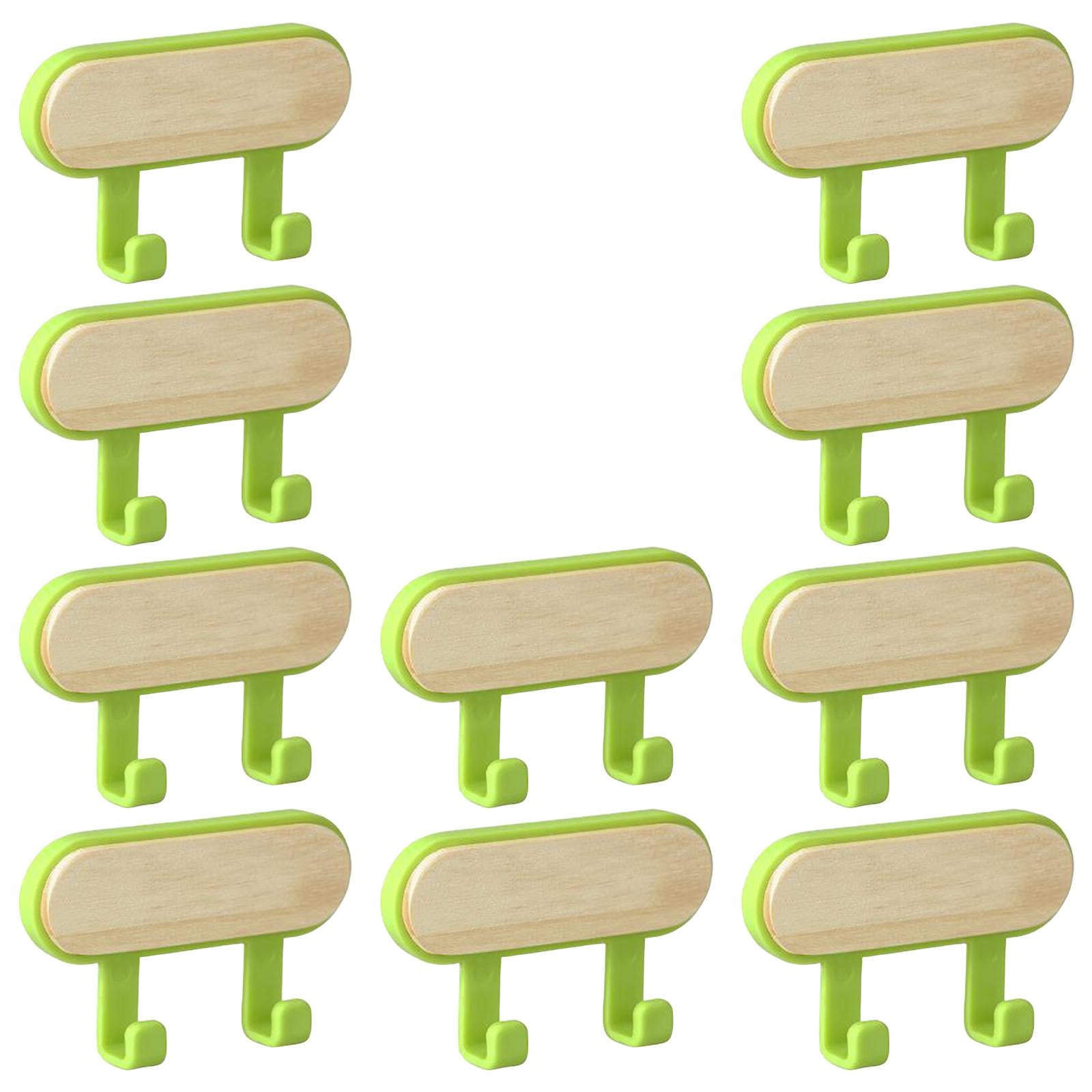 10x Wall Mounted Coat Racks Back Adhesive for Bathroom Bedroom 2 Hooks Green