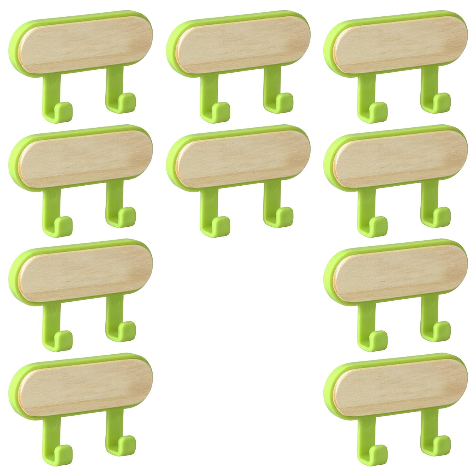 10x Wall Mounted Coat Racks Back Adhesive for Bathroom Bedroom 2 Hooks Green