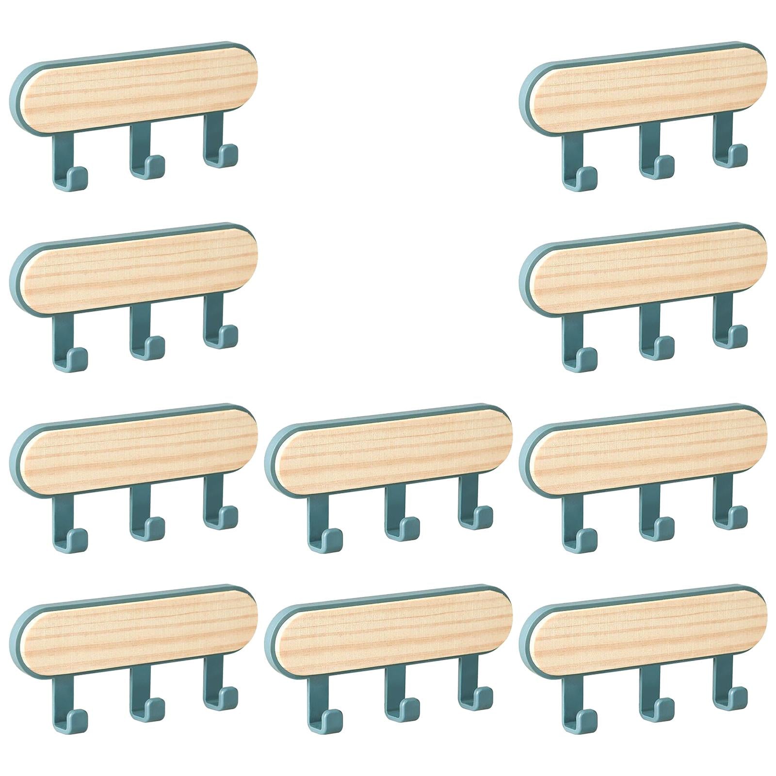 10x Wall Mounted Coat Racks Back Adhesive for Bathroom Bedroom 3 Hooks Blue